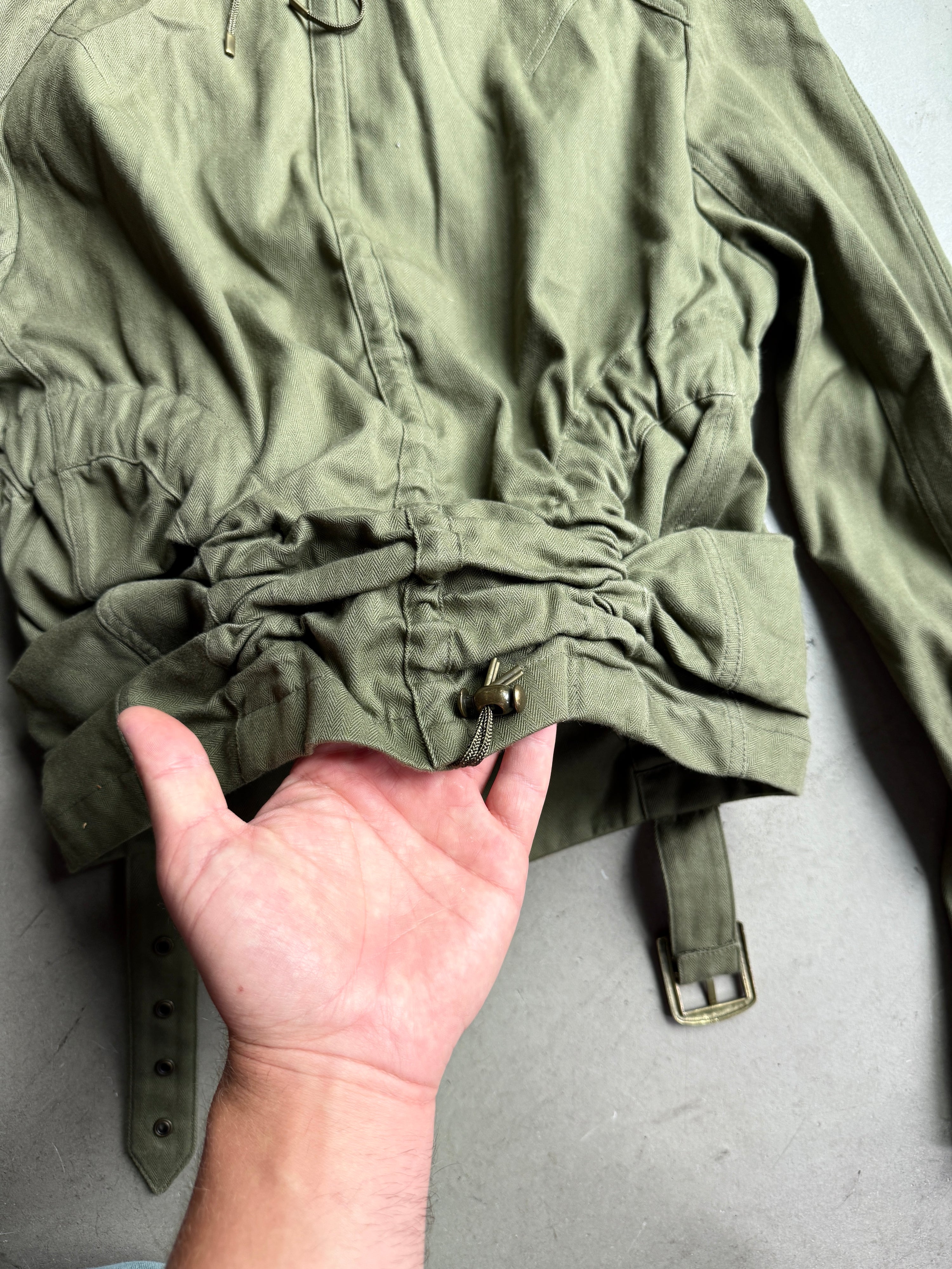 2000s John Galliano Snatched Ruched Button Jacket Khaki - XS