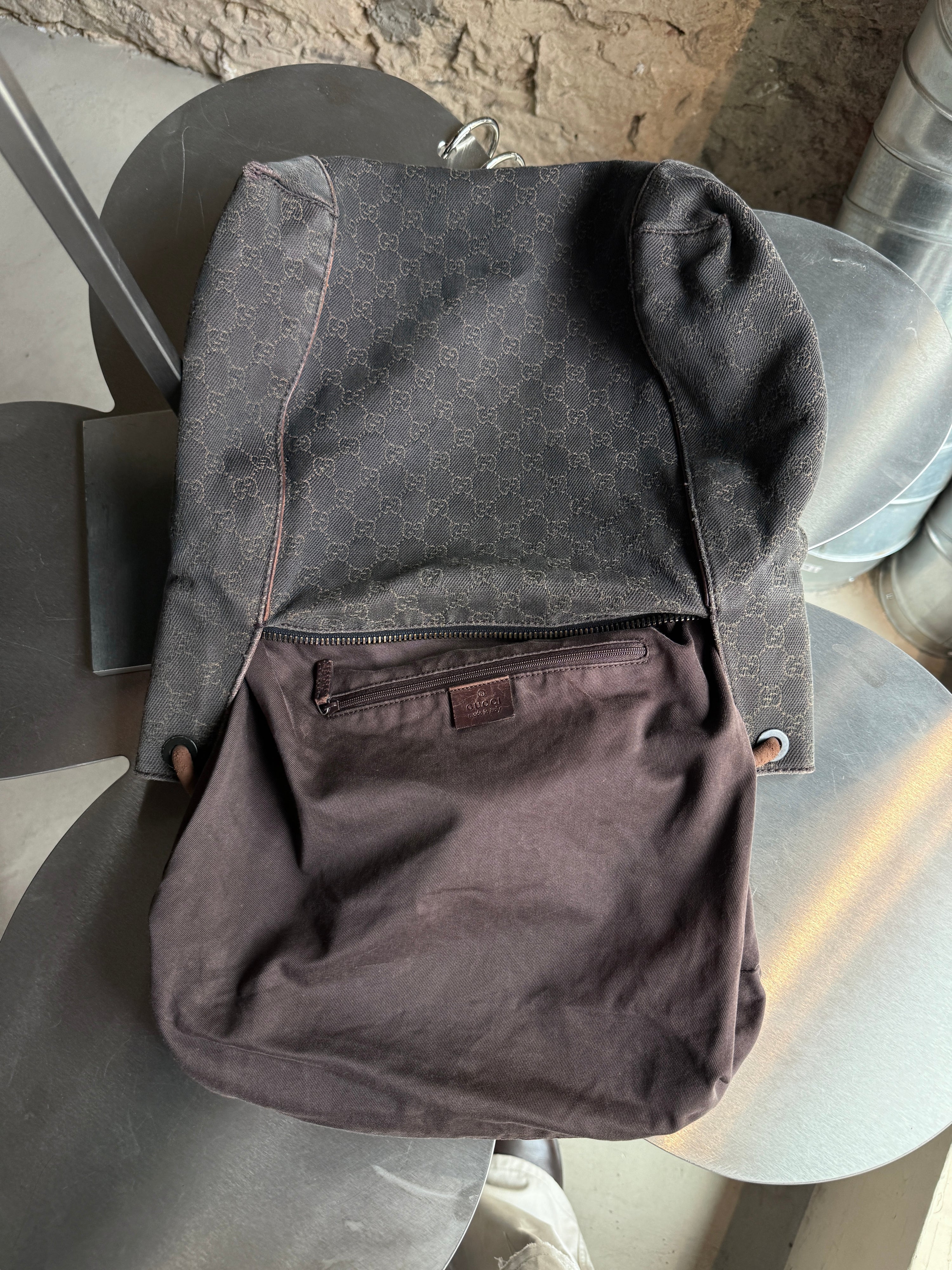 Vintage Gucci GG Cloth Hobo Bag Dark Brown