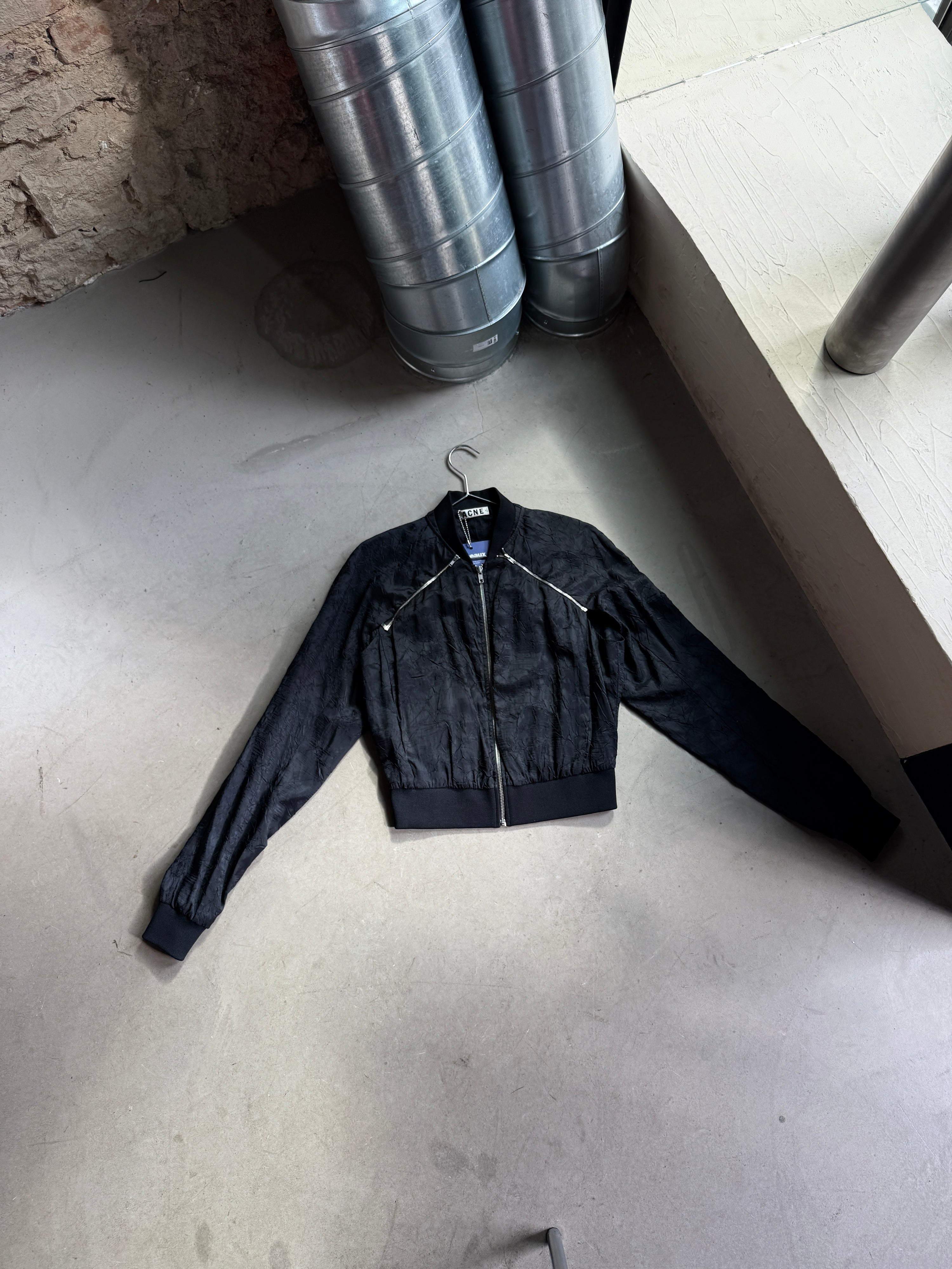 Acne Studios "Blanche Crinkle " Cropped Bomber Jacket Black - S