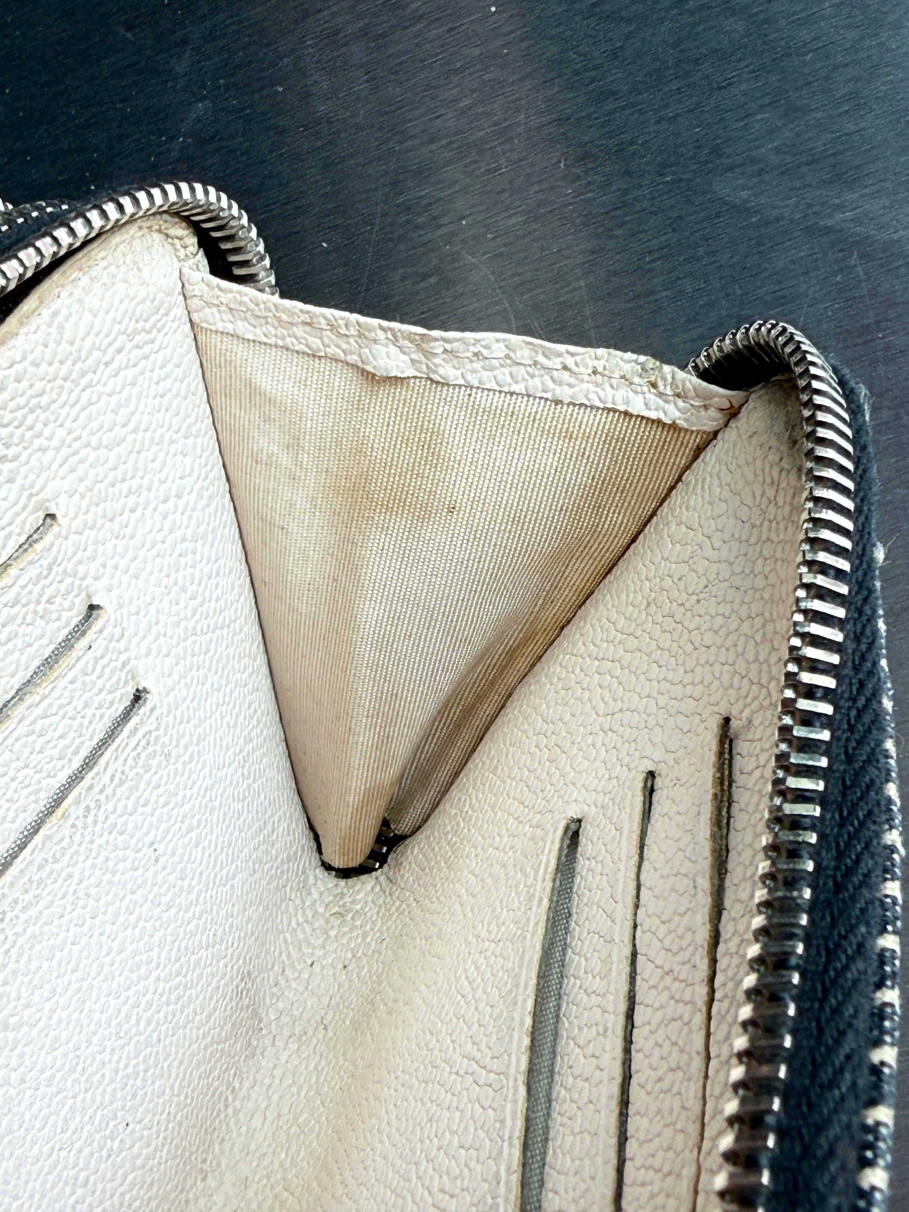 Chanel Double Zip Striped “Denim” Wallet White/Blue