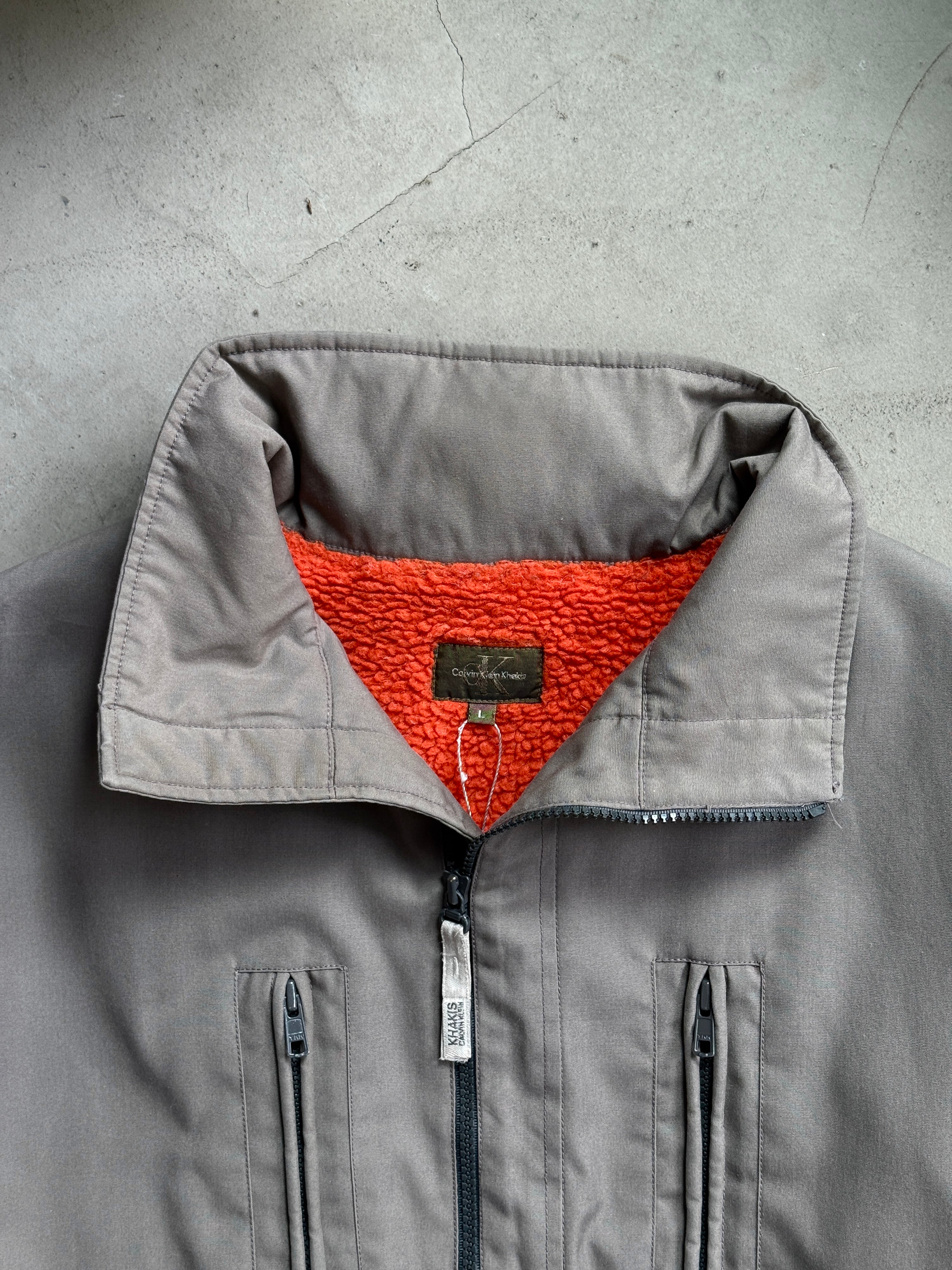 2000s Calvin Klein Fleece Lined Cargo Jacket Grey - L
