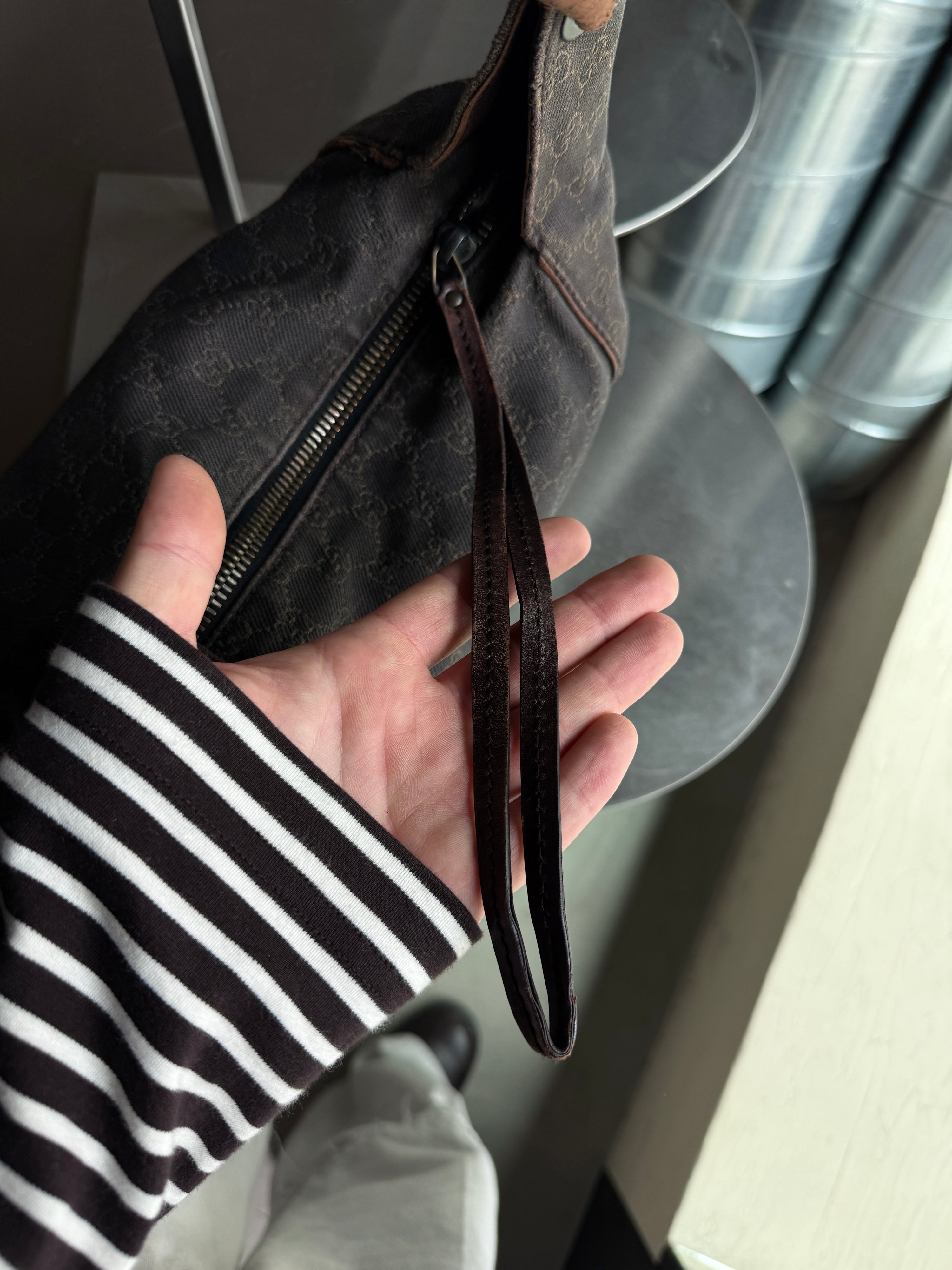 Vintage Gucci GG Cloth Hobo Bag Dark Brown