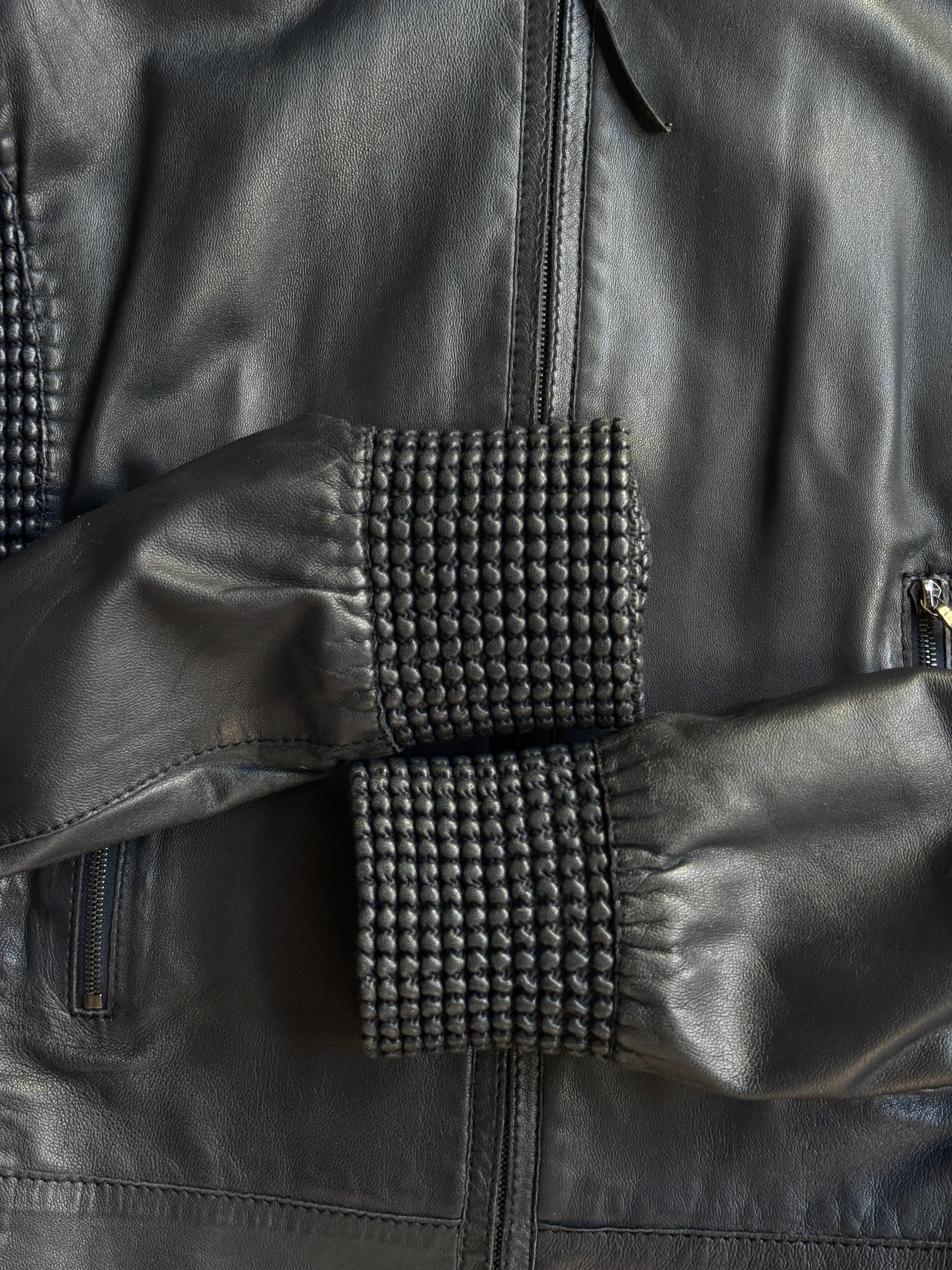 2000s Hugo Boss Nappa Bubble Leather Jacket Navy - S