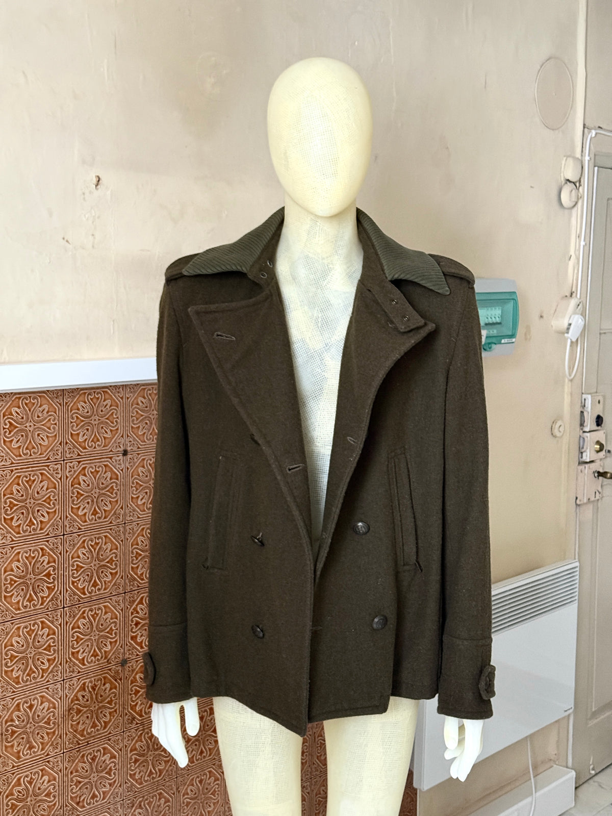 FW2005 Dolce & Gabbana Military Khaki Wool Peacoat - XL