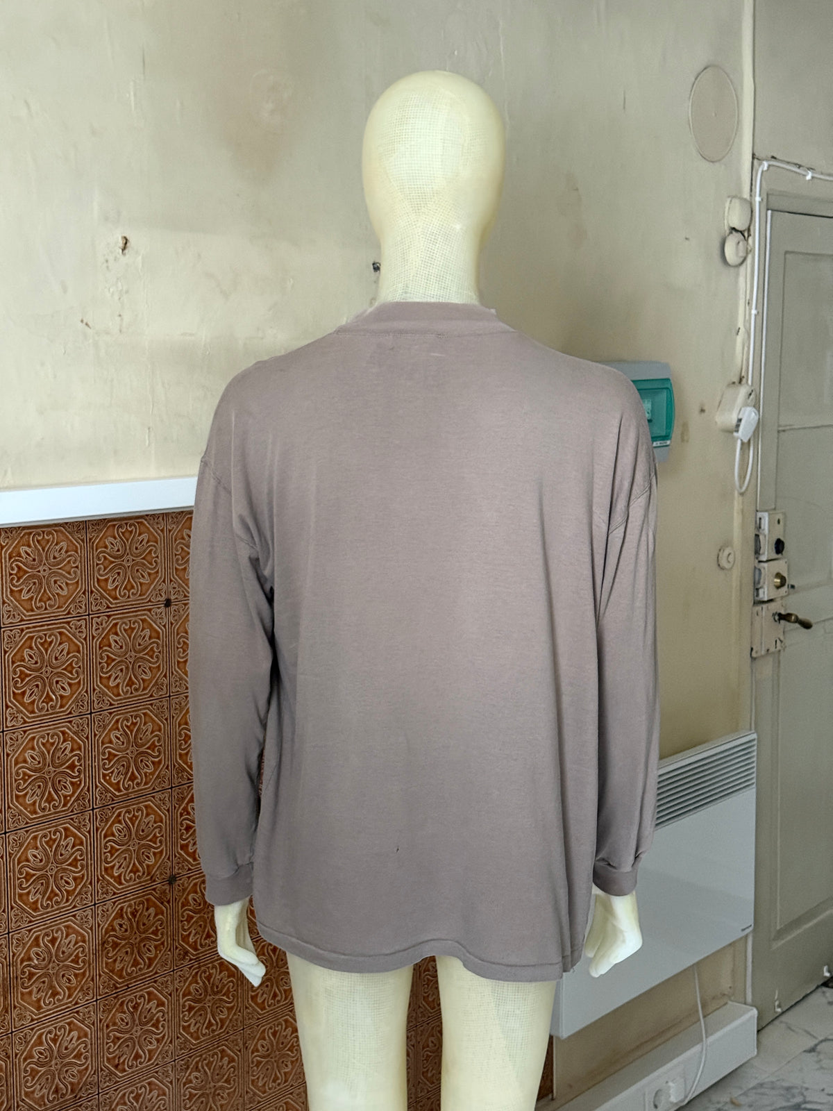 Vintage 1990s “The 90s Watch Out” Emporio Armani Taupe Longsleeve Shirt - L
