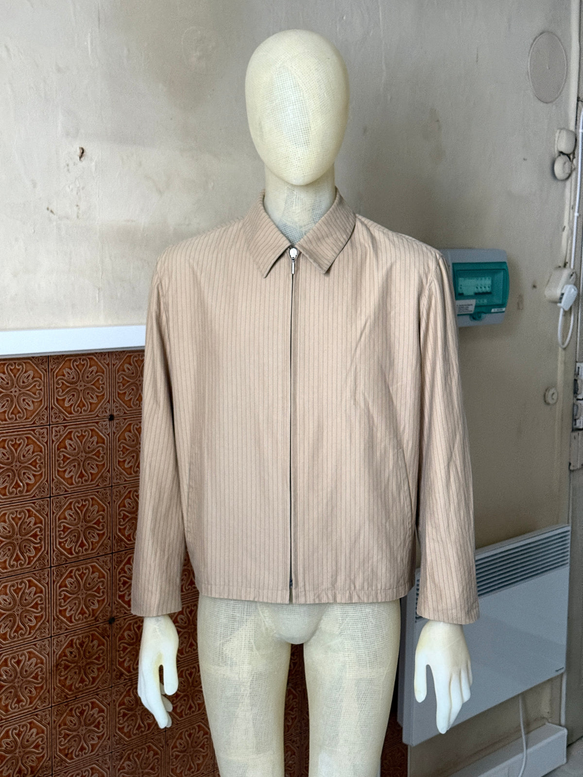 Vintage Tan Dunhill Pinstriped Harrington Jacket - L