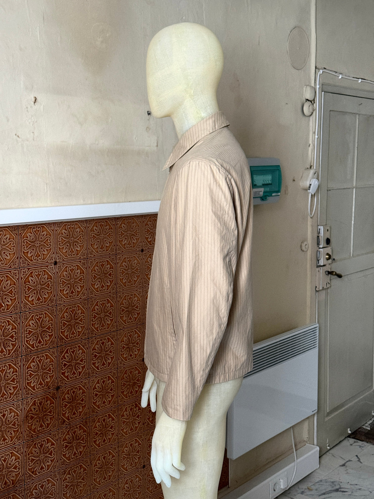 Vintage Tan Dunhill Pinstriped Harrington Jacket - L