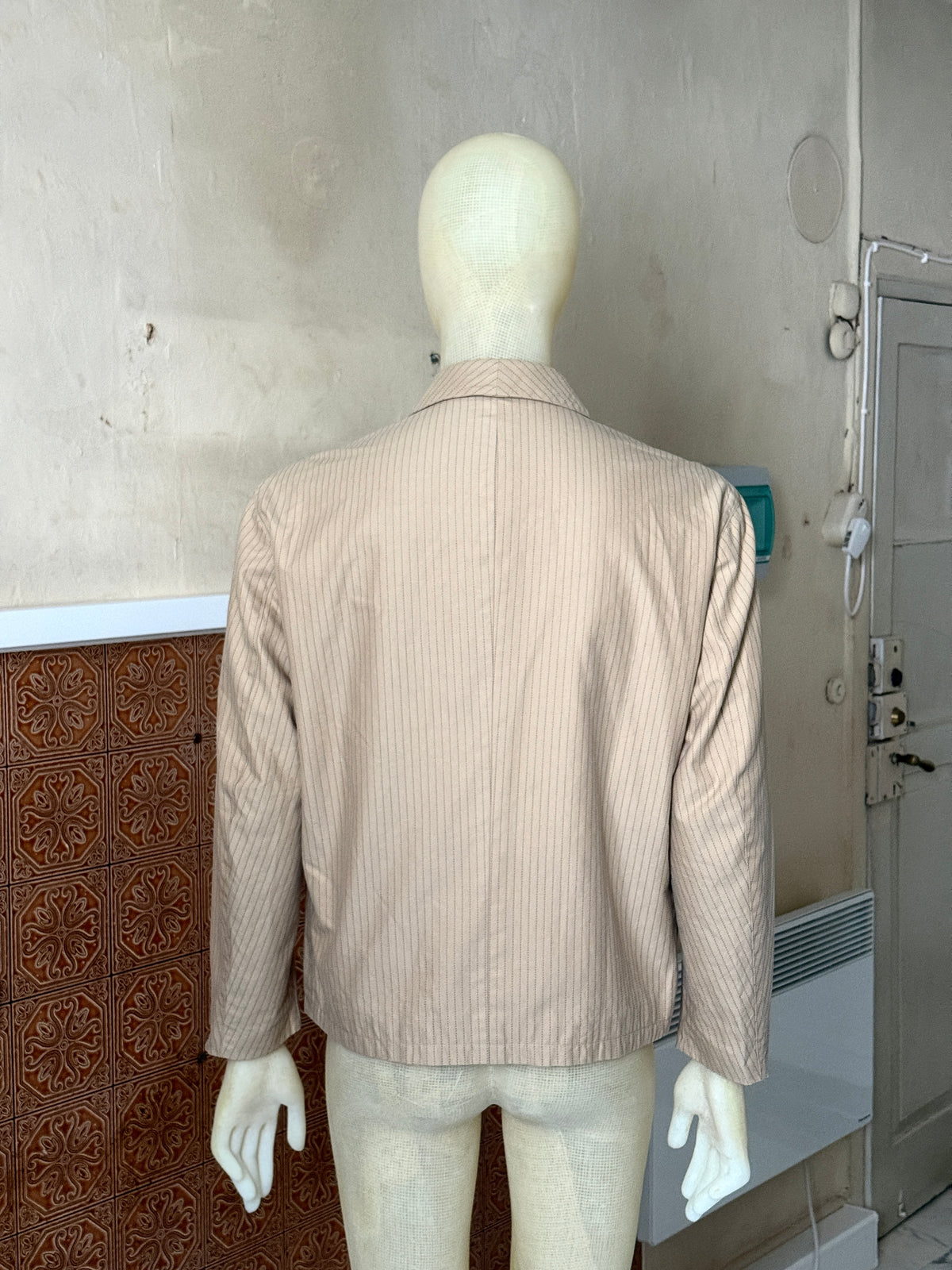 Vintage Tan Dunhill Pinstriped Harrington Jacket - L