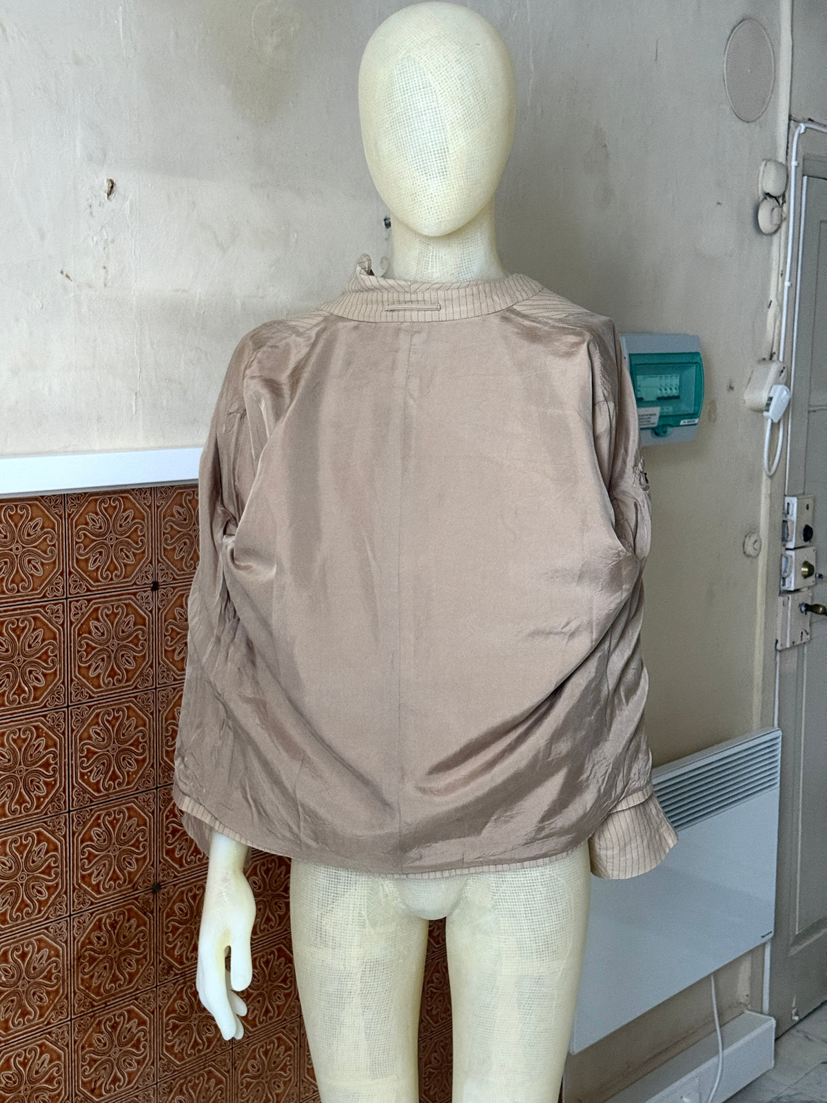 Vintage Tan Dunhill Pinstriped Harrington Jacket - L