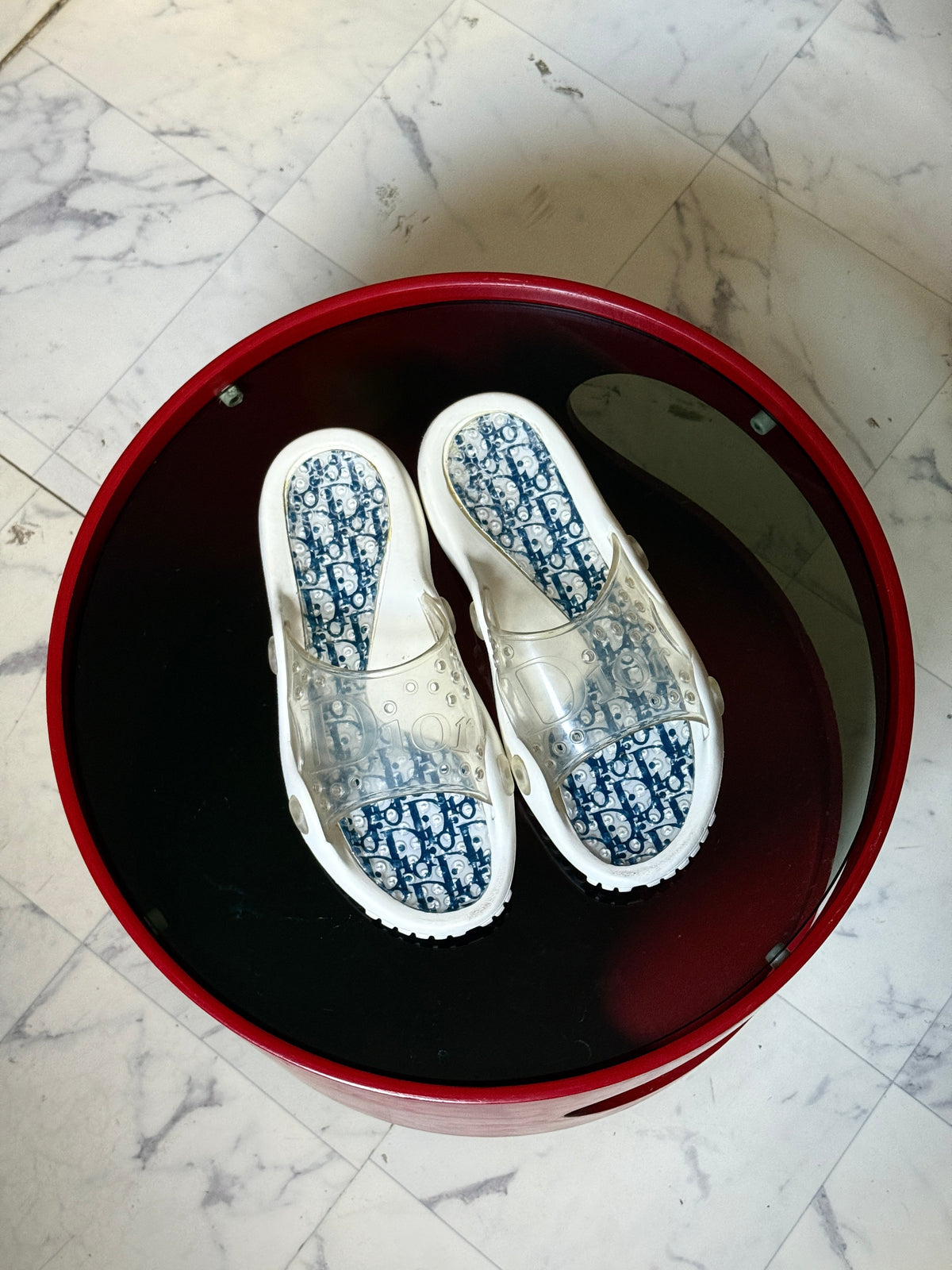 Vintage Christian Dior Trotter Monogram Rubber White Sandals - EU 42