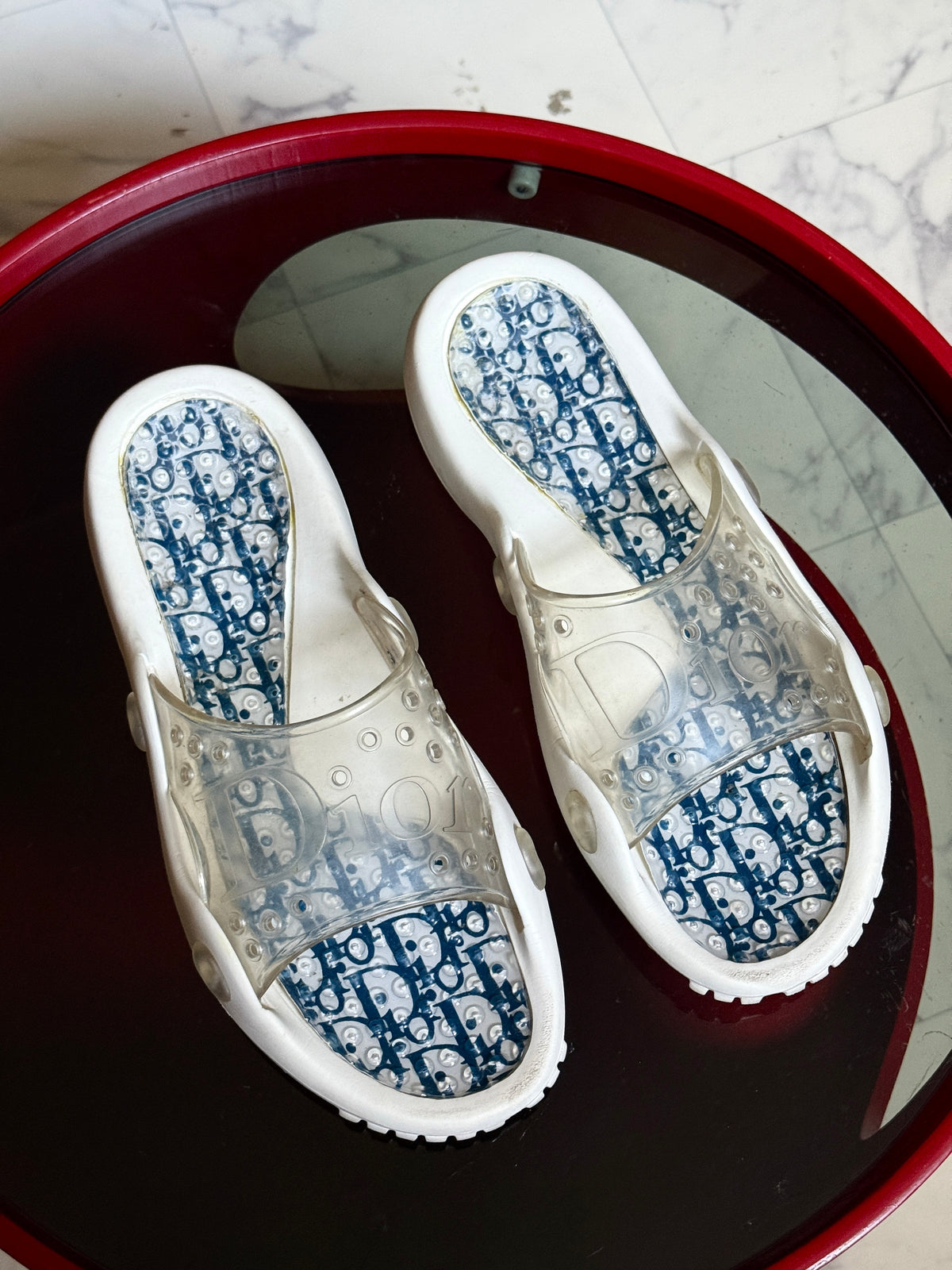Vintage Christian Dior Trotter Monogram Rubber White Sandals - EU 42