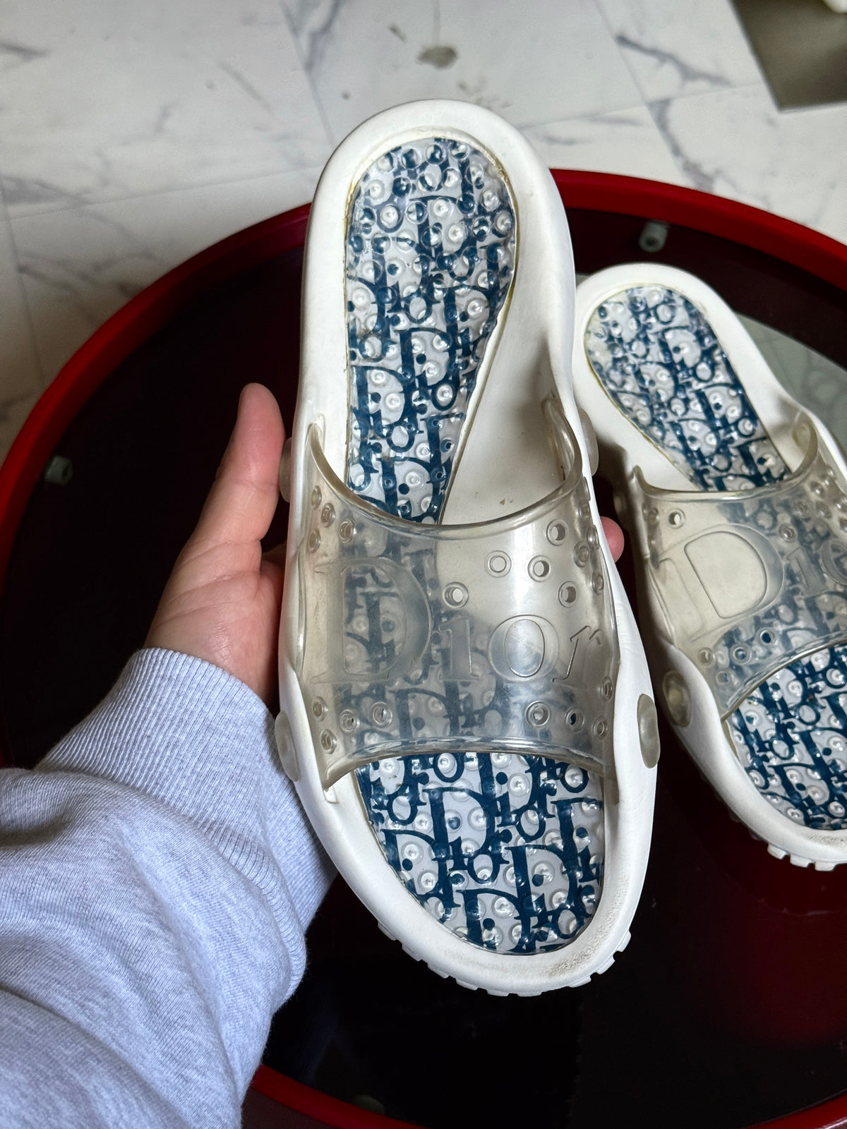 Vintage Christian Dior Trotter Monogram Rubber White Sandals - EU 42