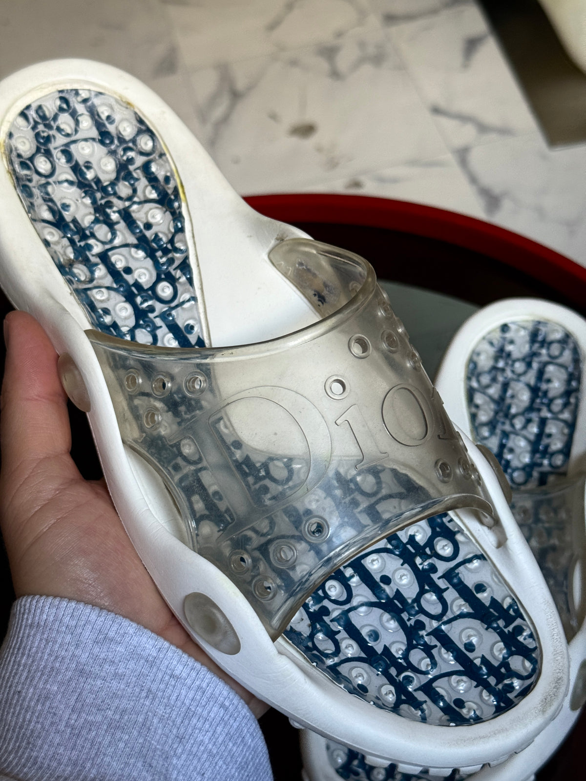 Vintage Christian Dior Trotter Monogram Rubber White Sandals - EU 42