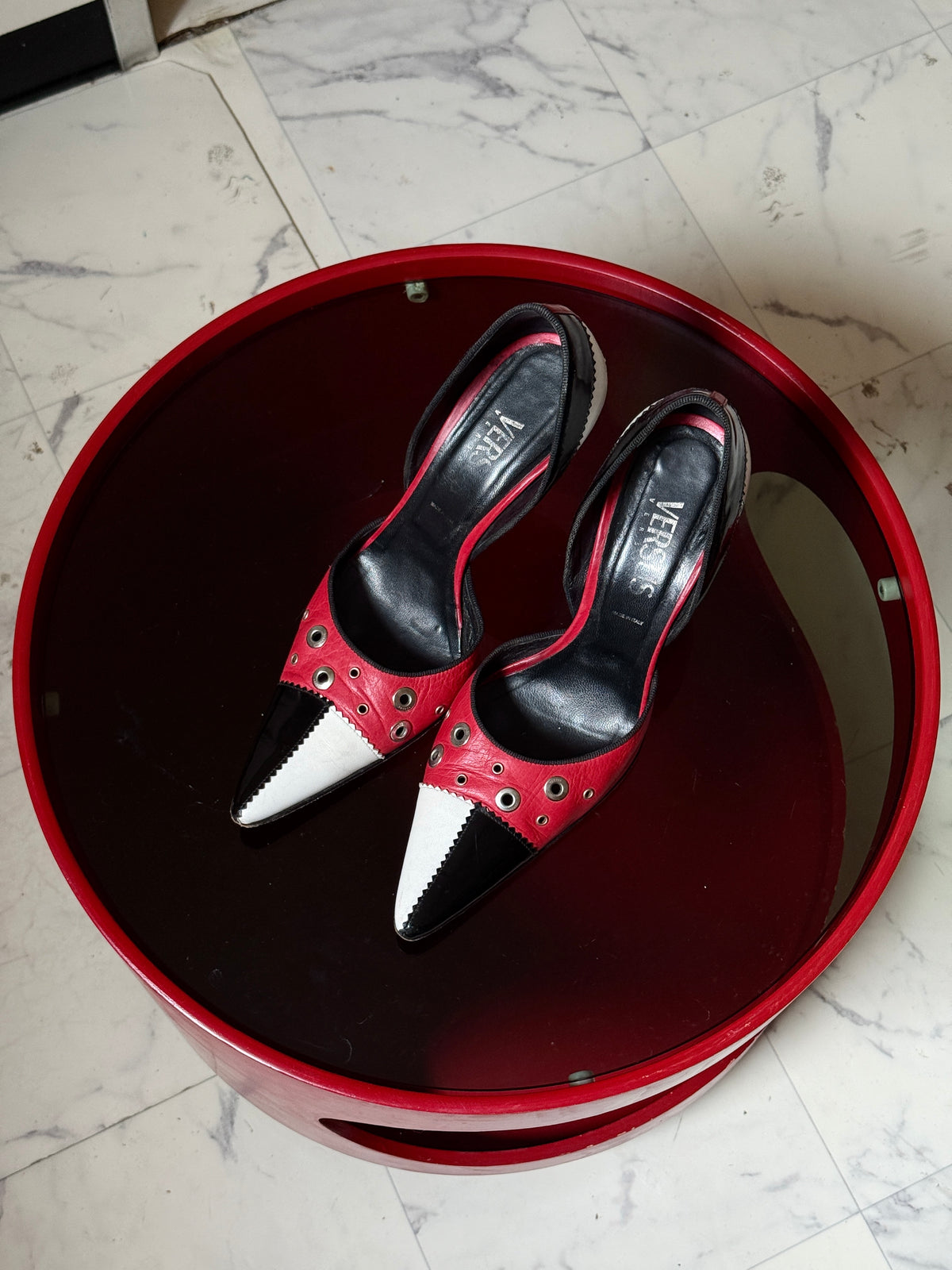 Vintage Versus Versace Red Leather Eyelet High Heel Pumps - EU 39