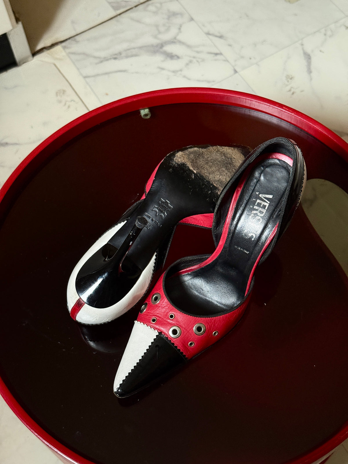 Vintage Versus Versace Red Leather Eyelet High Heel Pumps - EU 39