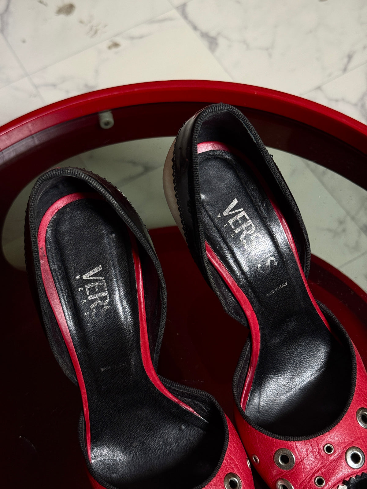 Vintage Versus Versace Red Leather Eyelet High Heel Pumps - EU 39