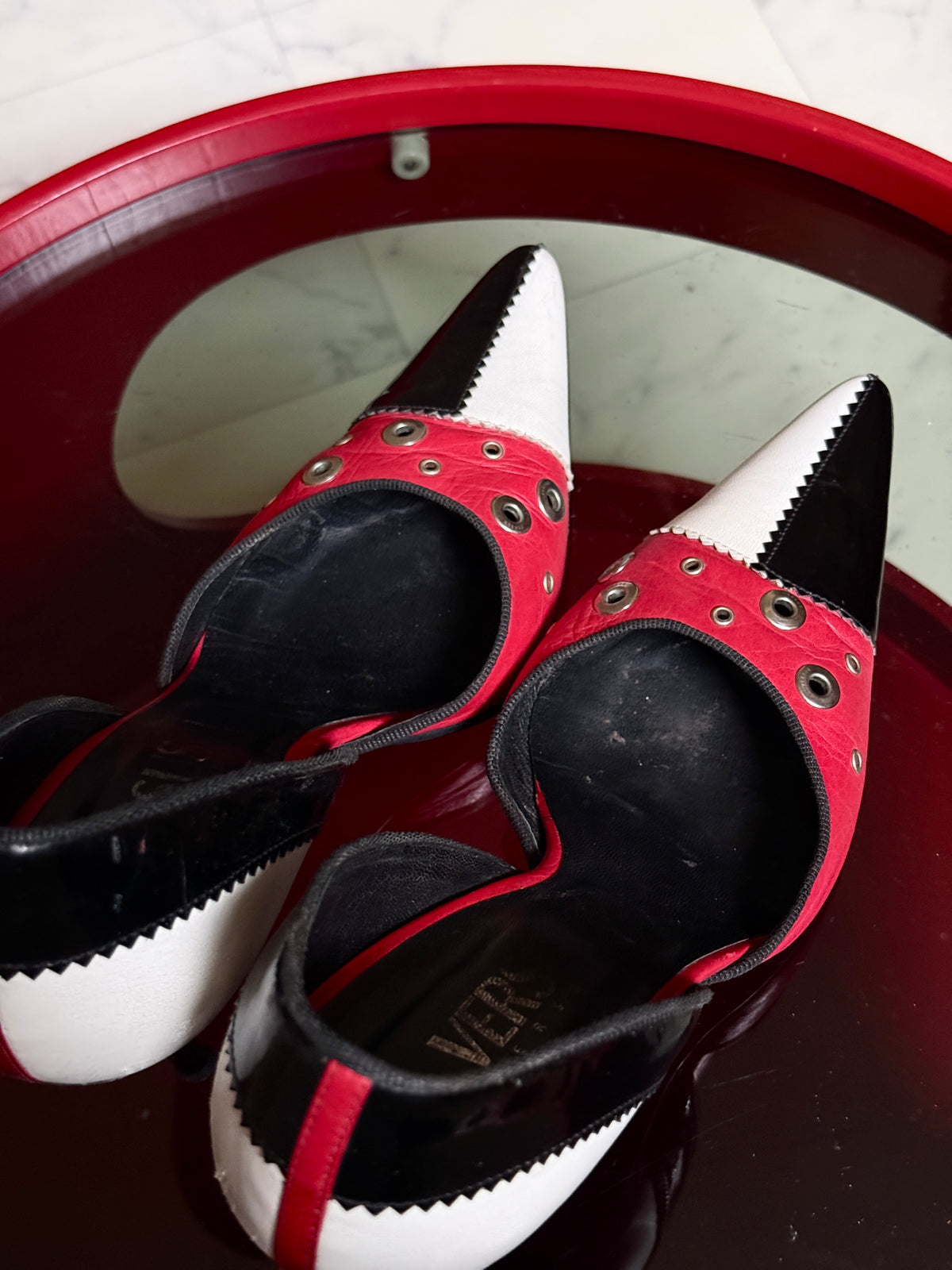 Vintage Versus Versace Red Leather Eyelet High Heel Pumps - EU 39
