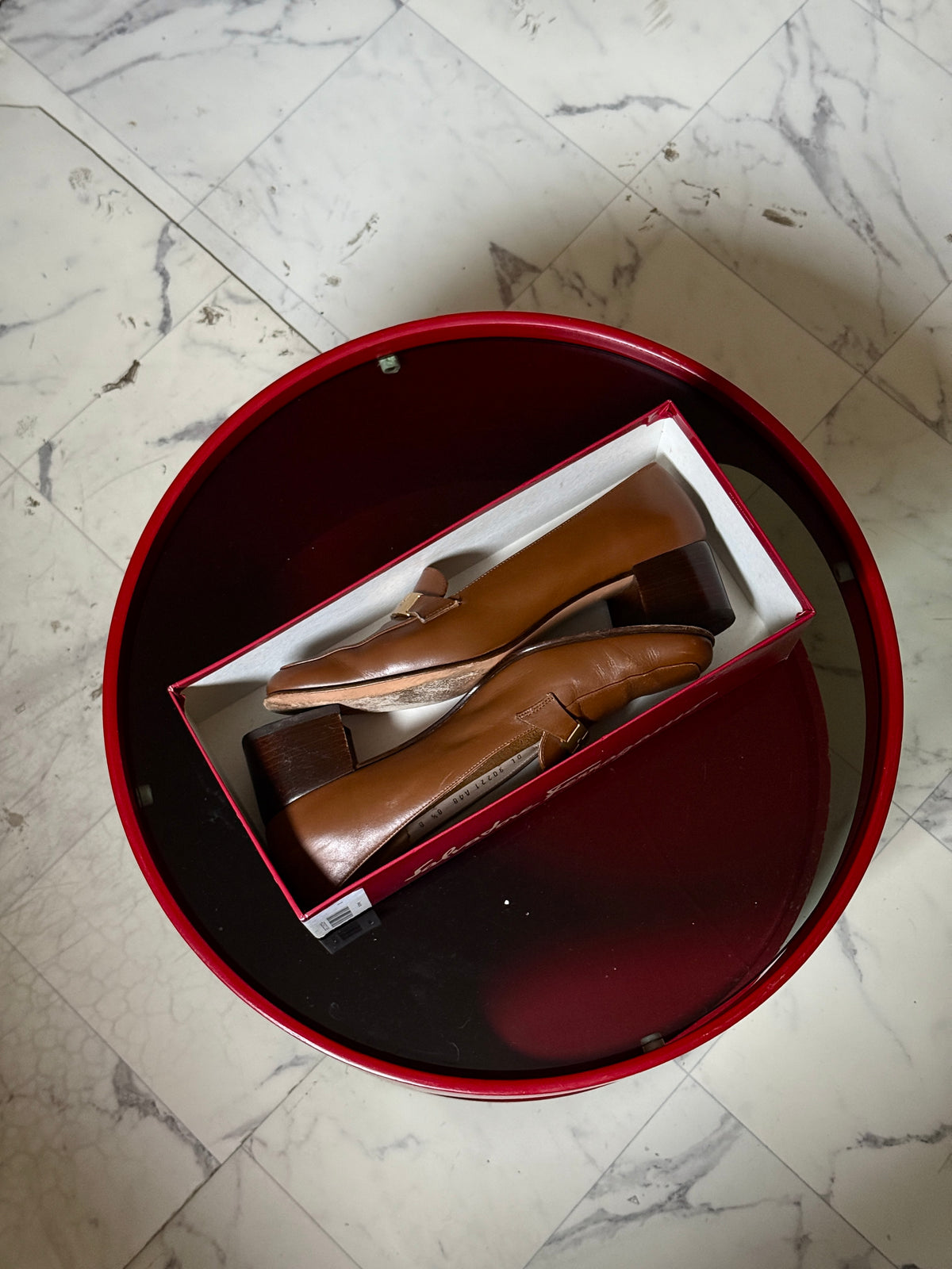 Vintage Brown Salvatore Ferragamo Square Toe Leather Pumps (with box) - EU 39