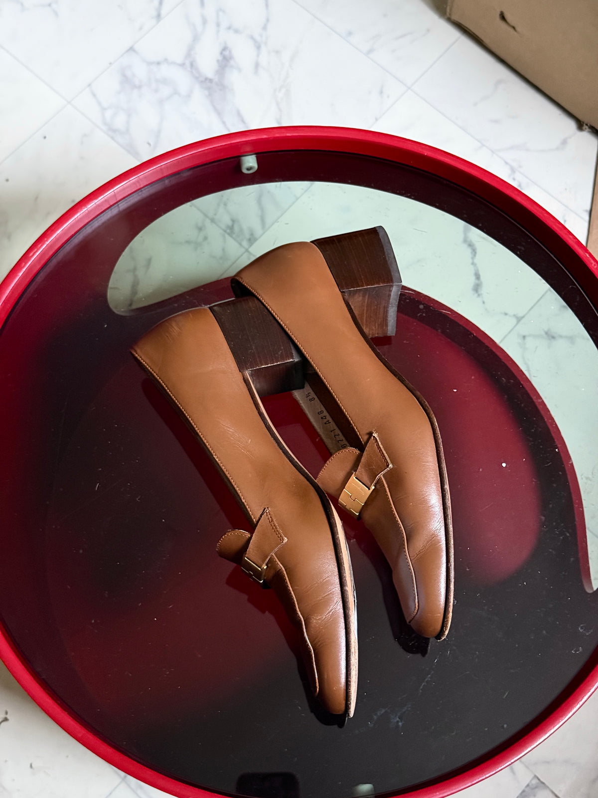 Vintage Brown Salvatore Ferragamo Square Toe Leather Pumps (with box) - EU 39