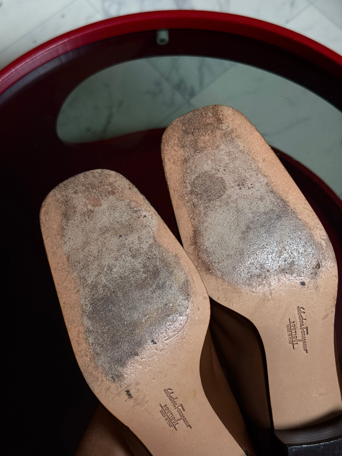 Vintage Brown Salvatore Ferragamo Square Toe Leather Pumps (with box) - EU 39