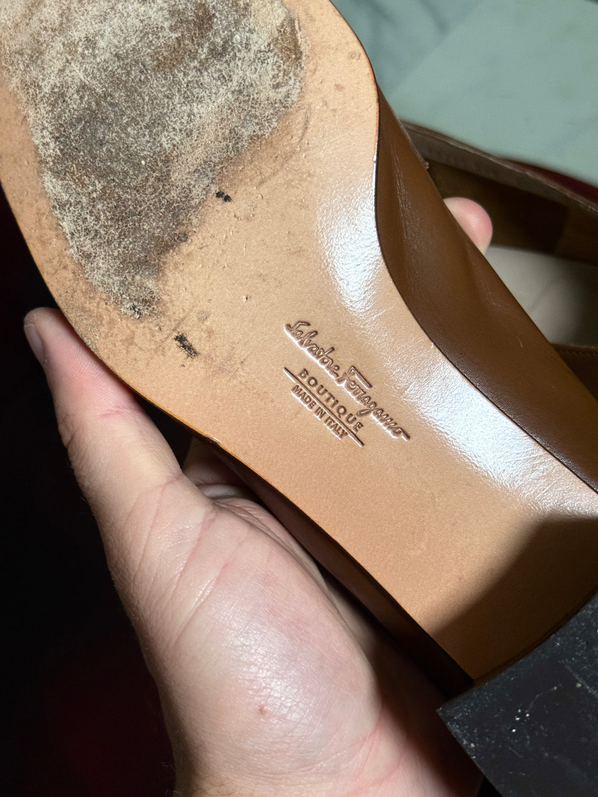 Vintage Brown Salvatore Ferragamo Square Toe Leather Pumps (with box) - EU 39