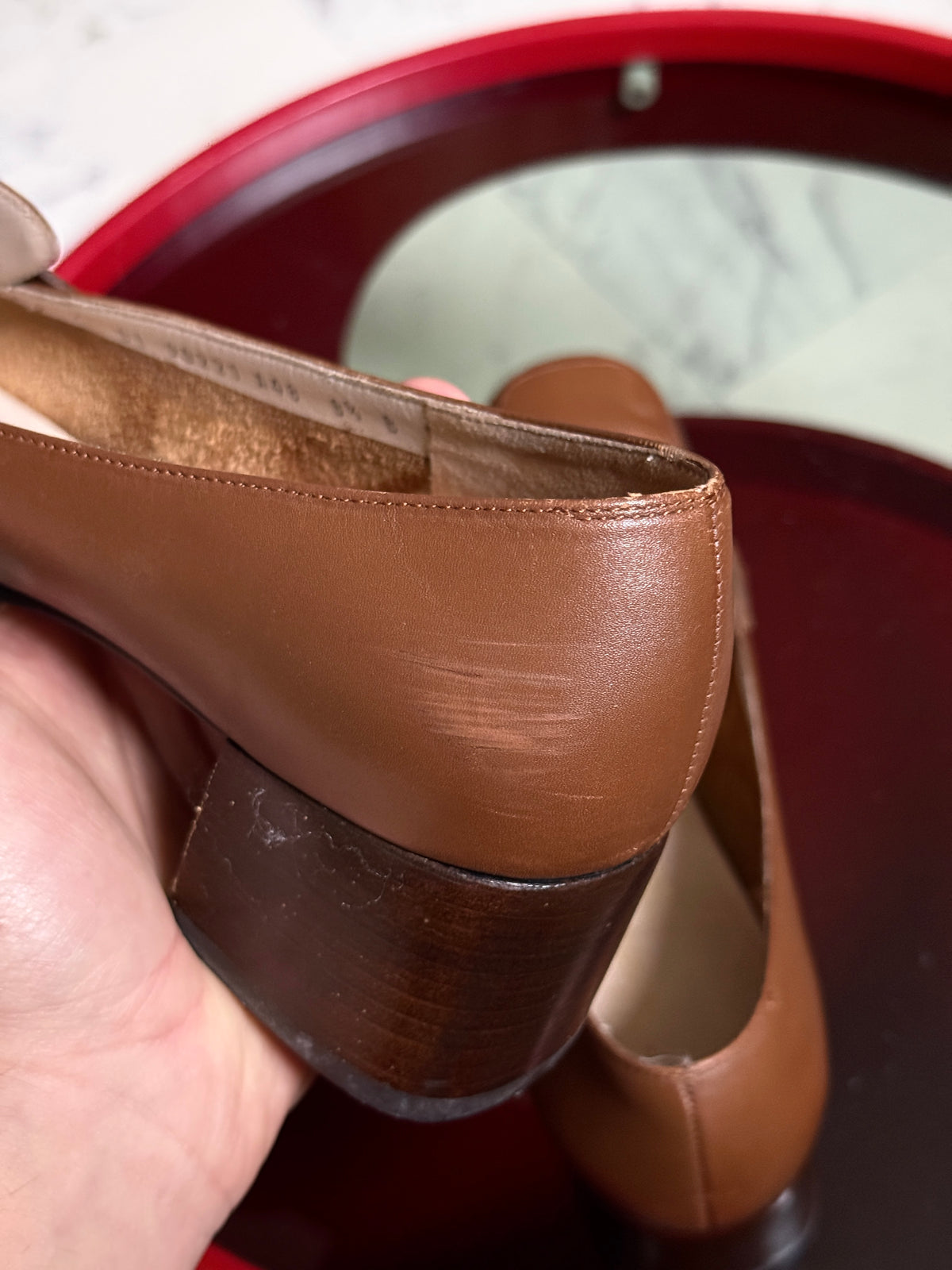 Vintage Brown Salvatore Ferragamo Square Toe Leather Pumps (with box) - EU 39