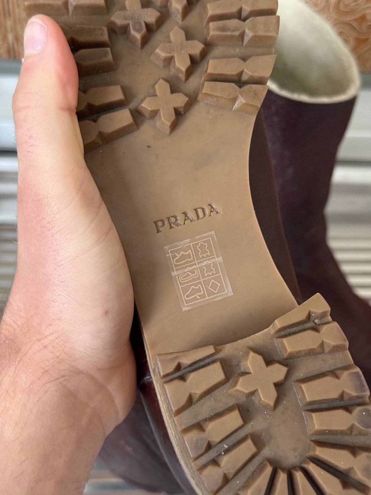 2000s Prada Brown Distressed Leather Engineer Boots with Faux Shearling Lining – EU 39