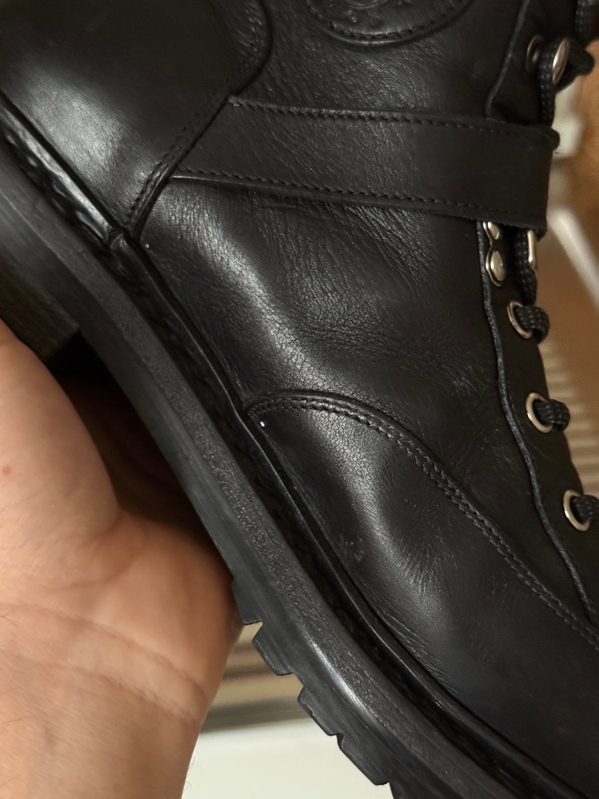 FW2013 Hermès Belted Calfskin Black Leather Lace Up Hiking Boots - EU 38.5
