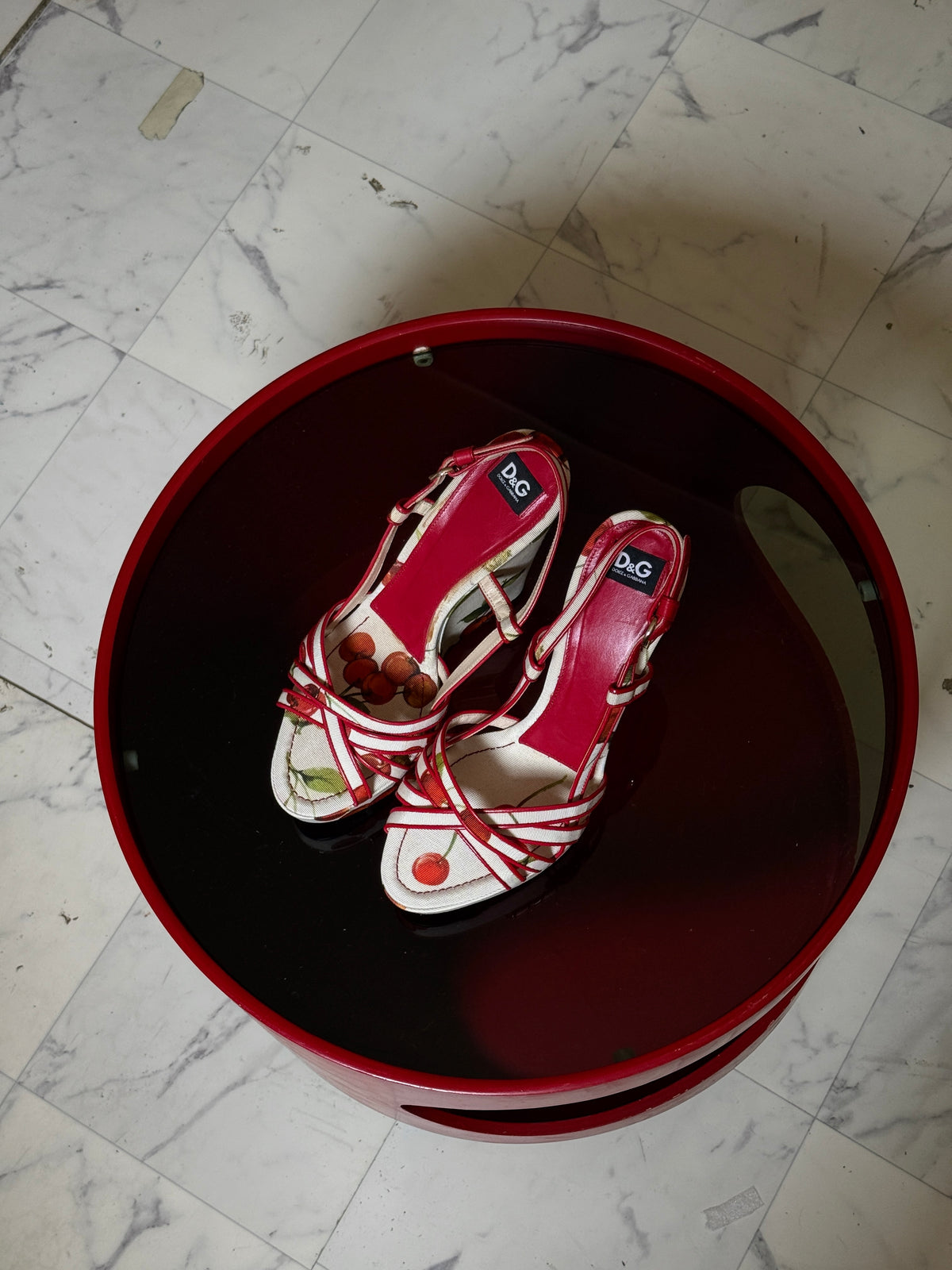 Dolce & Gabbana Cherry Floral Print High Heel Wedges - EU 39
