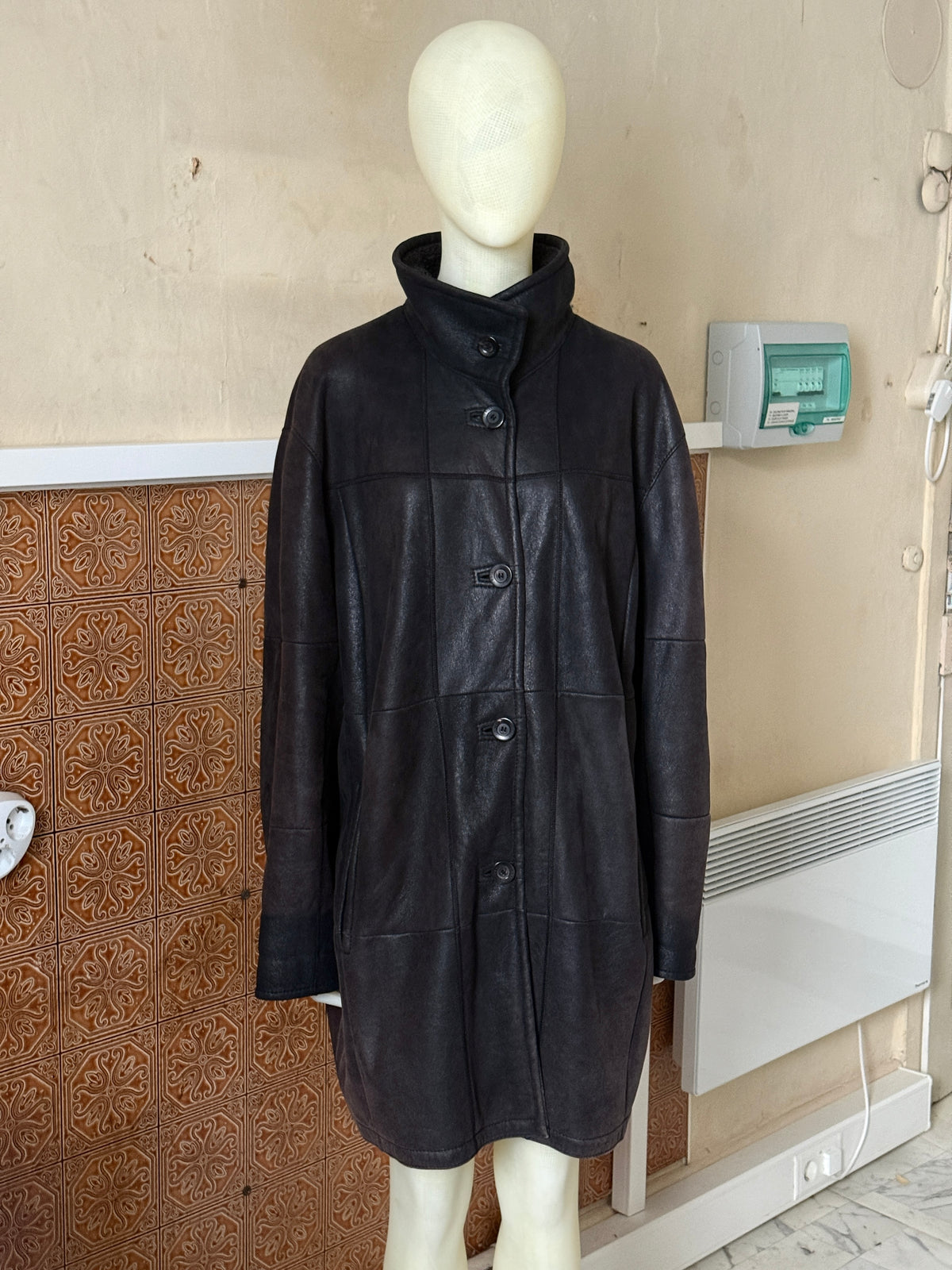Vintage 2000s “Werner Christ” Panelled Sheepskin Leather Coat - XL