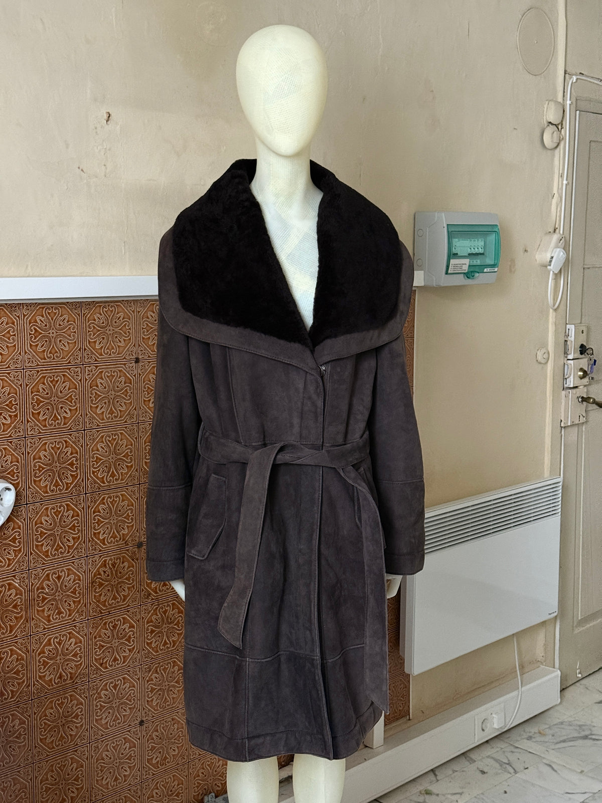 Vintage 2000s “Werner Christ” Suede Shearling Belted Coat - L