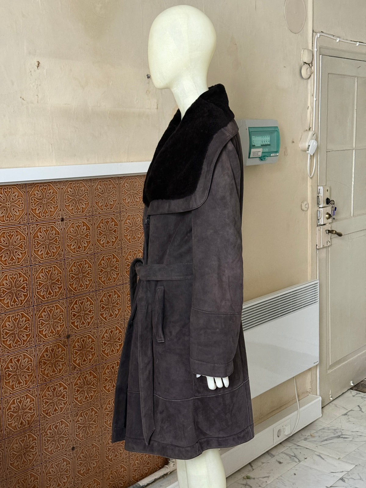 Vintage 2000s “Werner Christ” Suede Shearling Belted Coat - L