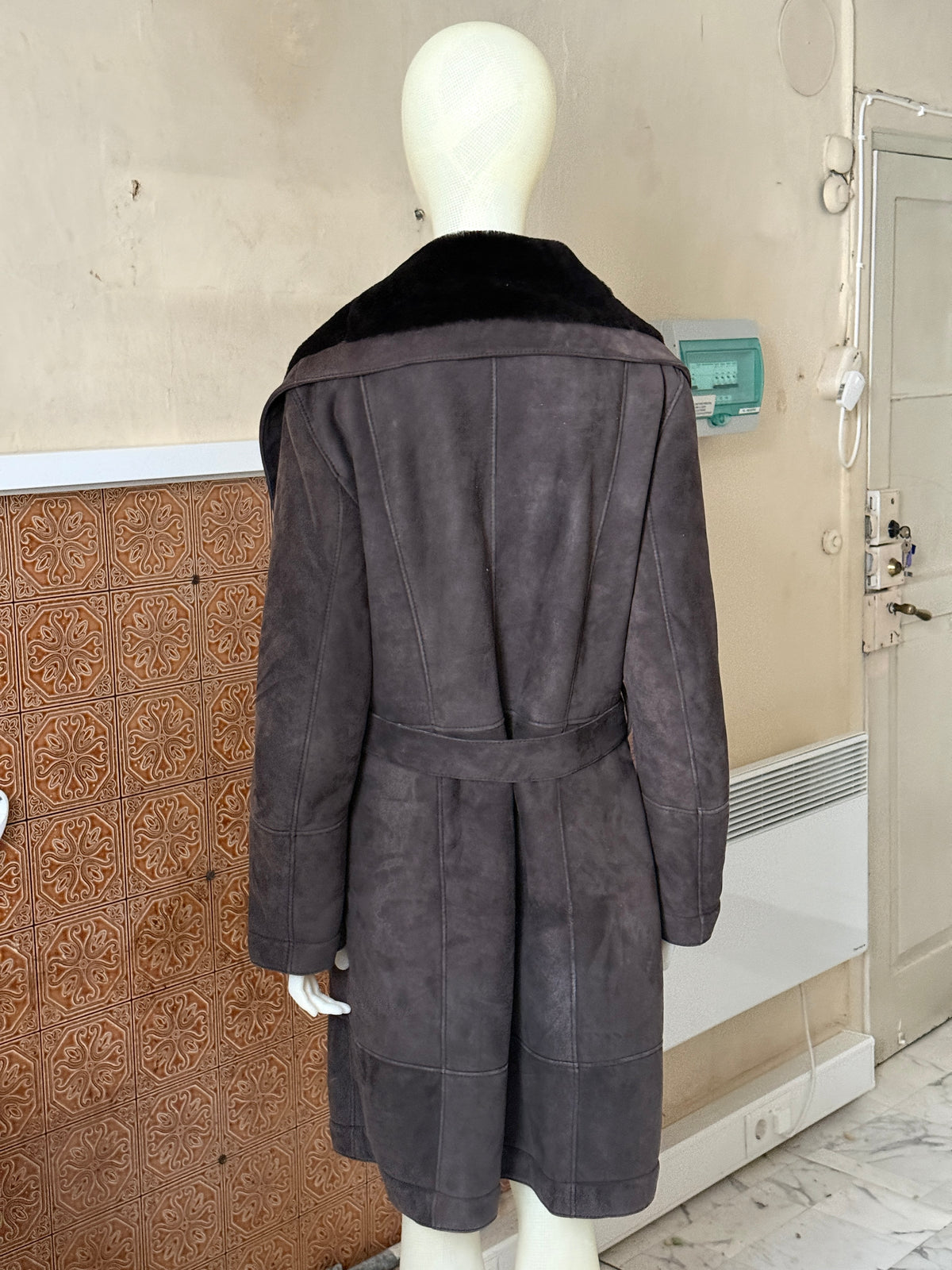 Vintage 2000s “Werner Christ” Suede Shearling Belted Coat - L