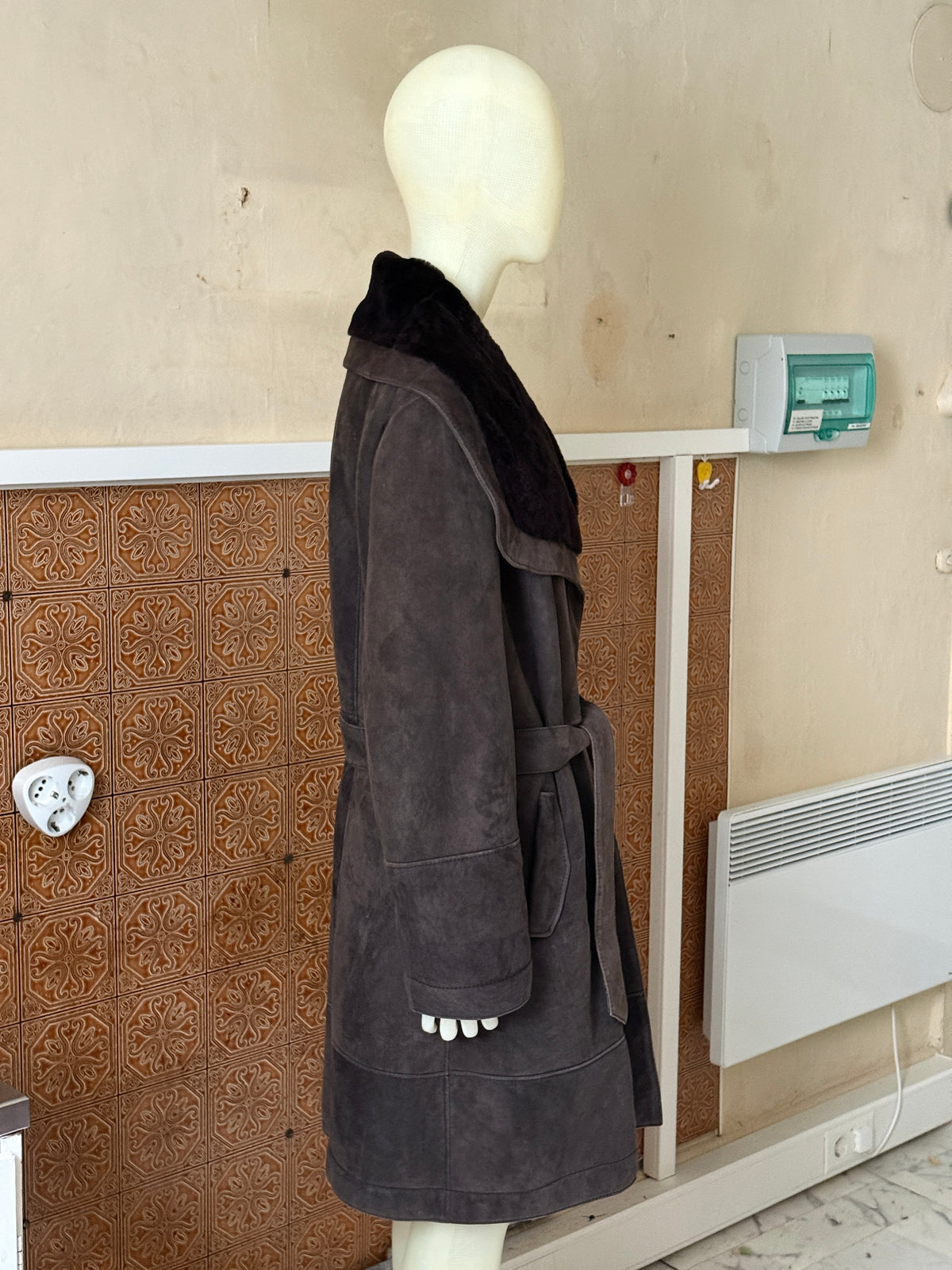 Vintage 2000s “Werner Christ” Suede Shearling Belted Coat - L