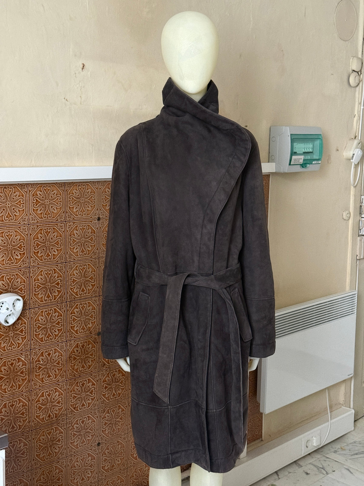 Vintage 2000s “Werner Christ” Suede Shearling Belted Coat - L