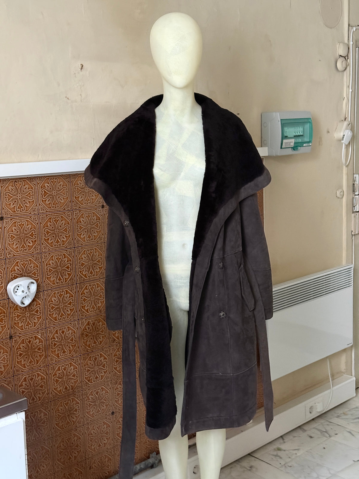 Vintage 2000s “Werner Christ” Suede Shearling Belted Coat - L
