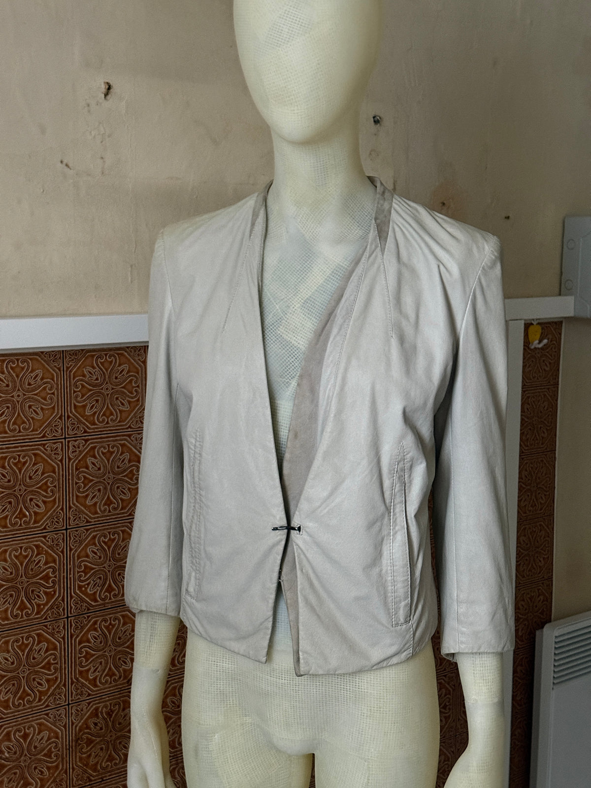 2000s Helmut Lang Cream Leather Tailored Blazer Jacket - S