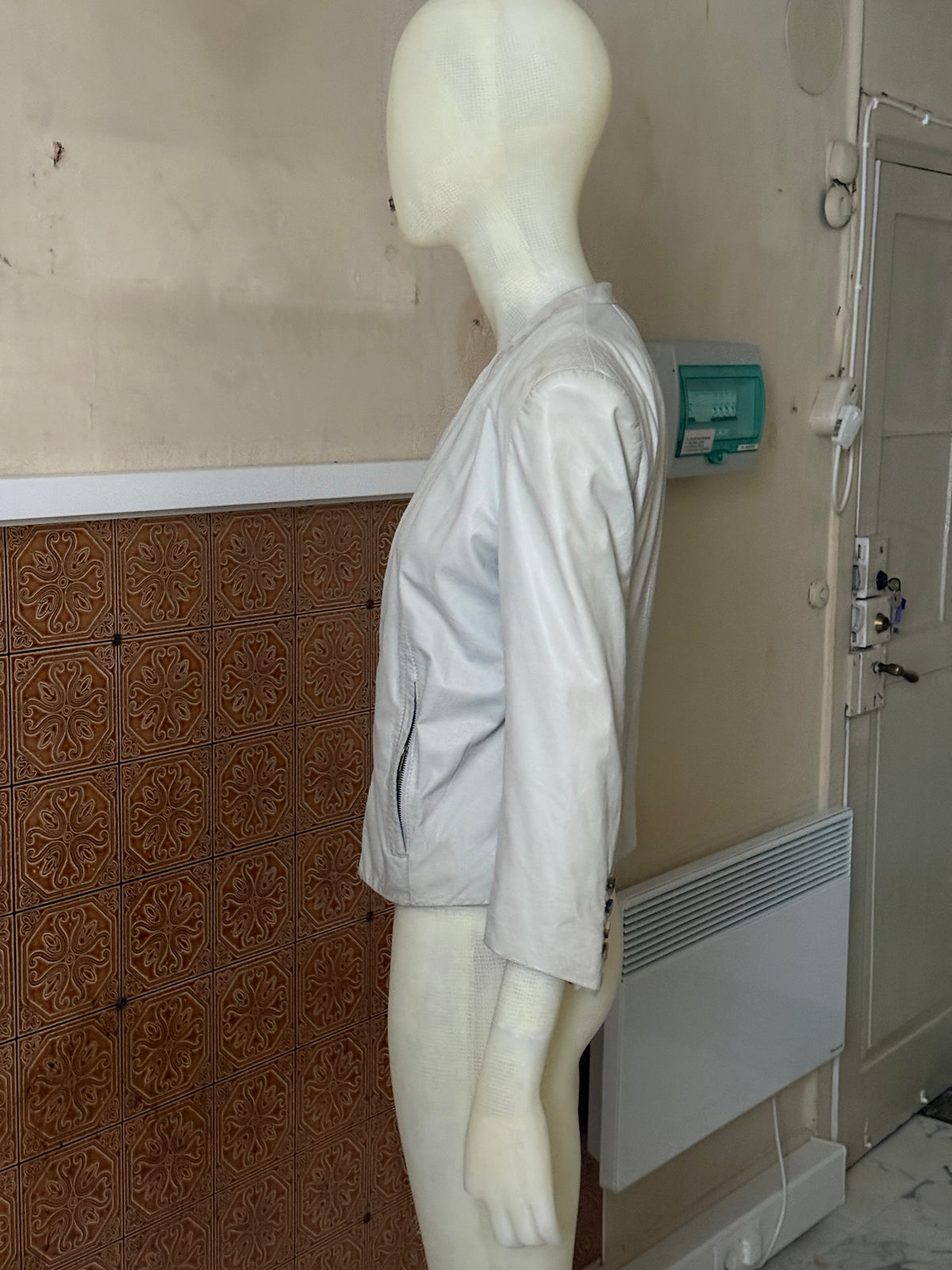 2000s Helmut Lang Cream Leather Tailored Blazer Jacket - S