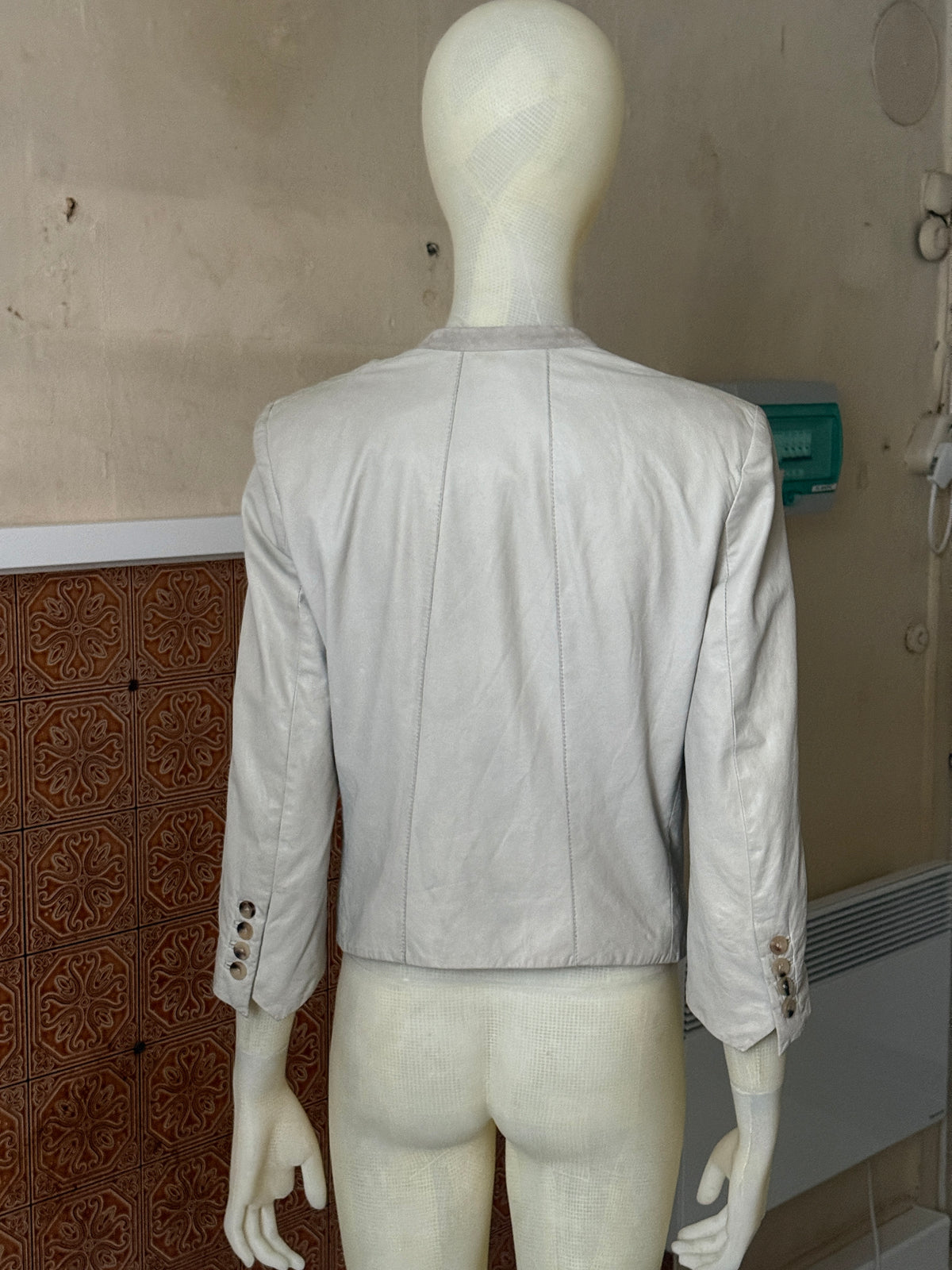 2000s Helmut Lang Cream Leather Tailored Blazer Jacket - S