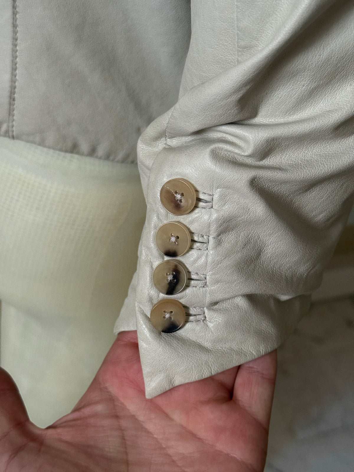 2000s Helmut Lang Cream Leather Tailored Blazer Jacket - S