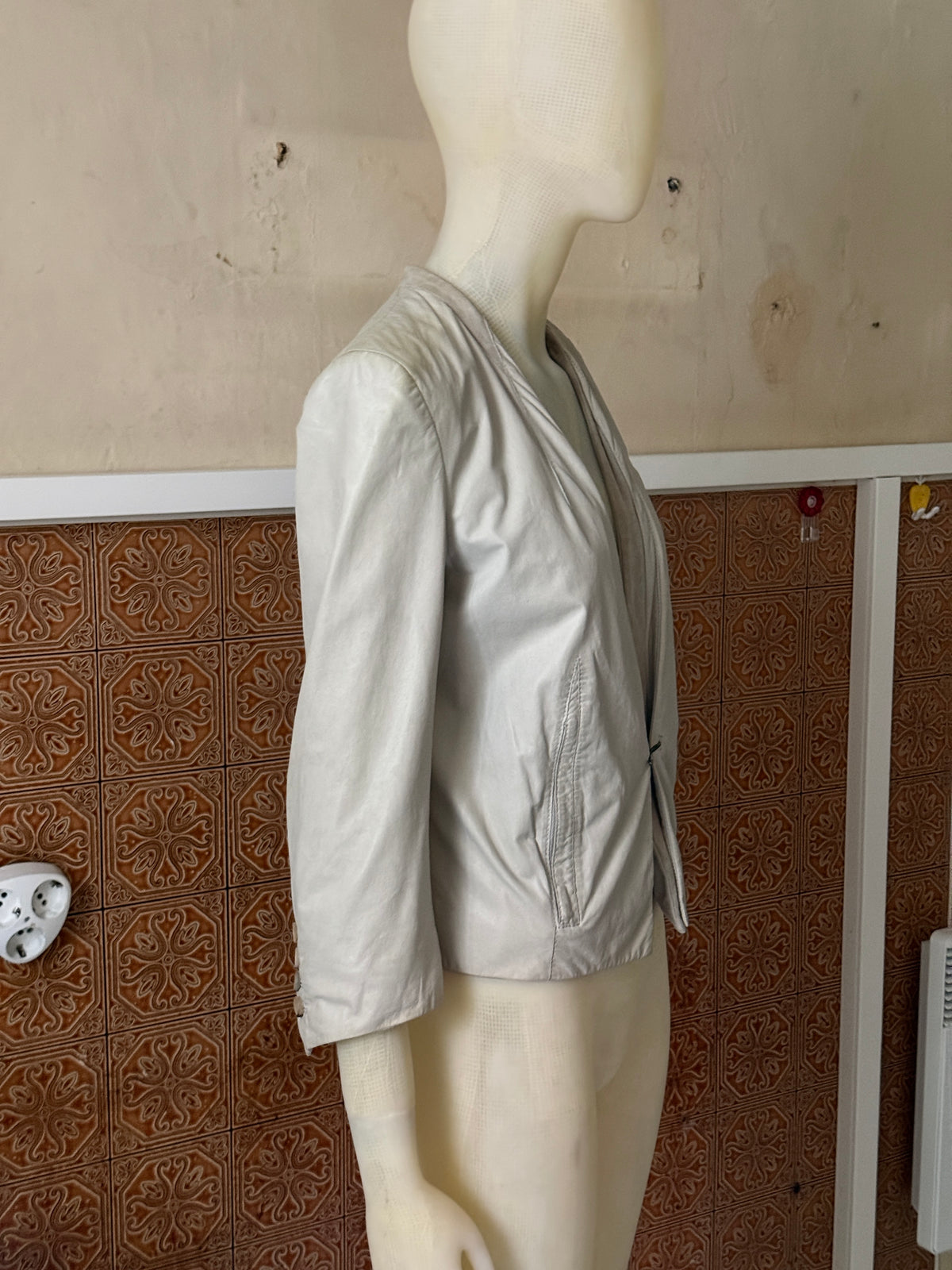 2000s Helmut Lang Cream Leather Tailored Blazer Jacket - S