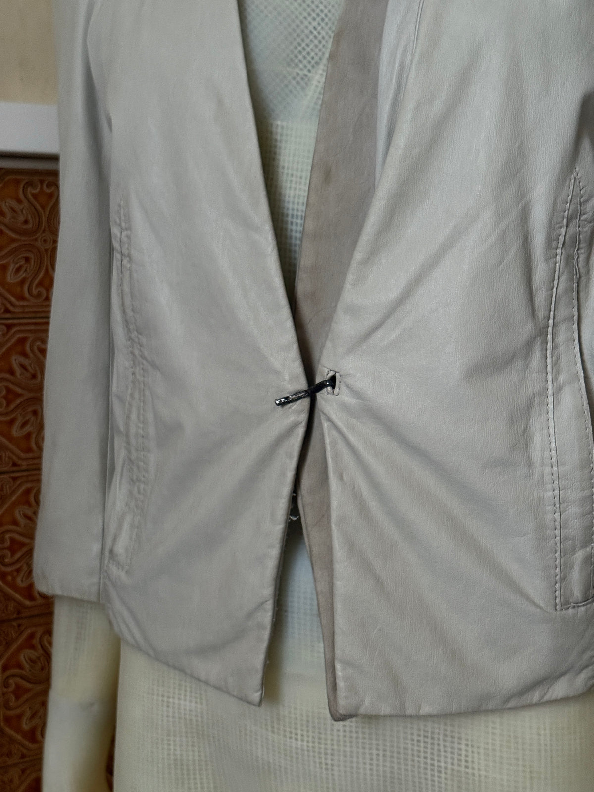 2000s Helmut Lang Cream Leather Tailored Blazer Jacket - S