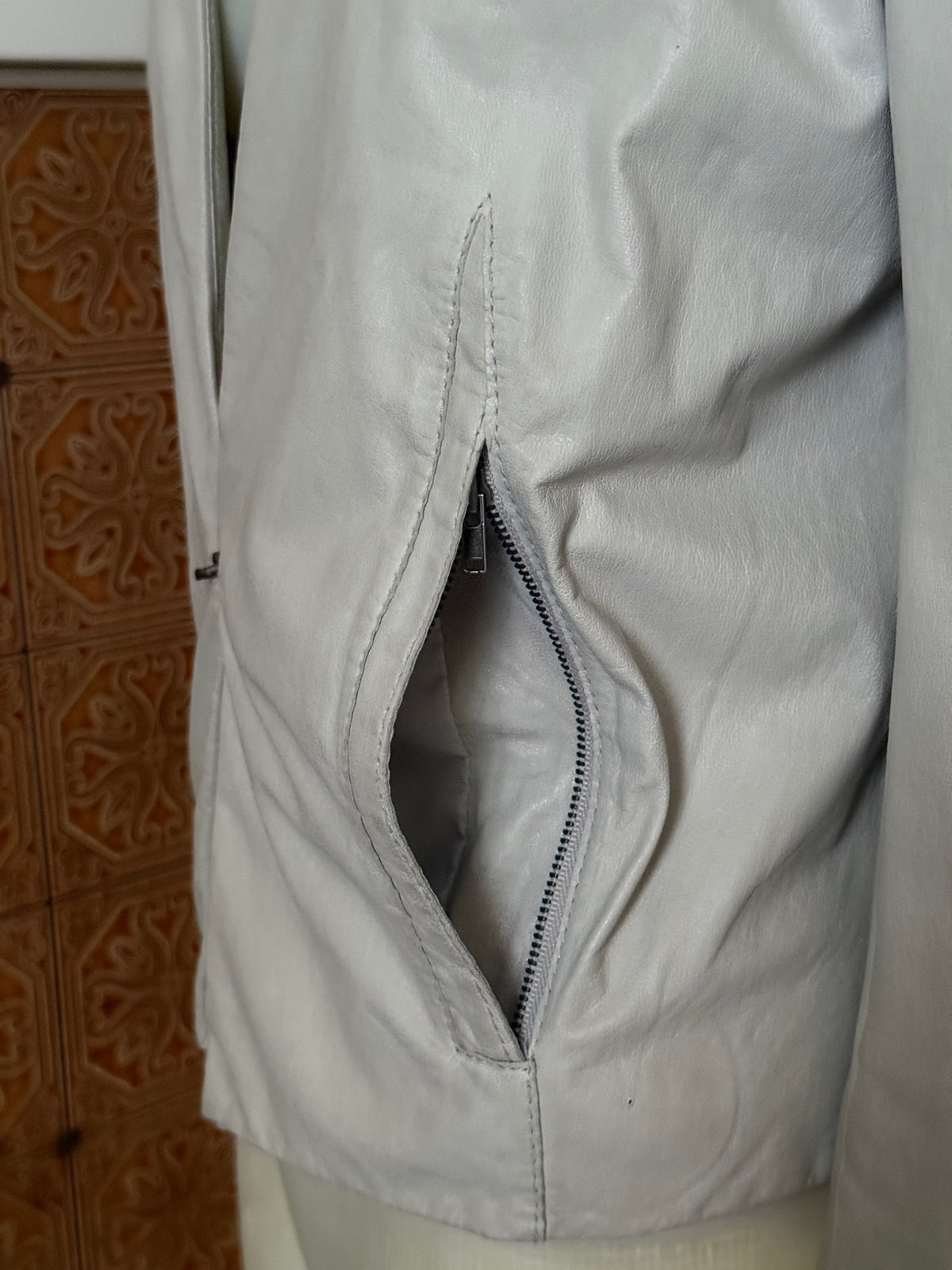 2000s Helmut Lang Cream Leather Tailored Blazer Jacket - S