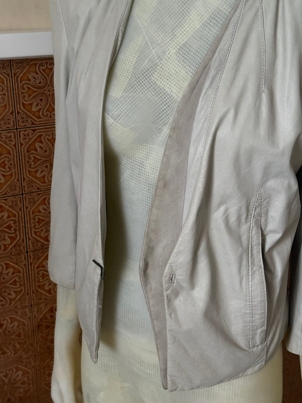 2000s Helmut Lang Cream Leather Tailored Blazer Jacket - S