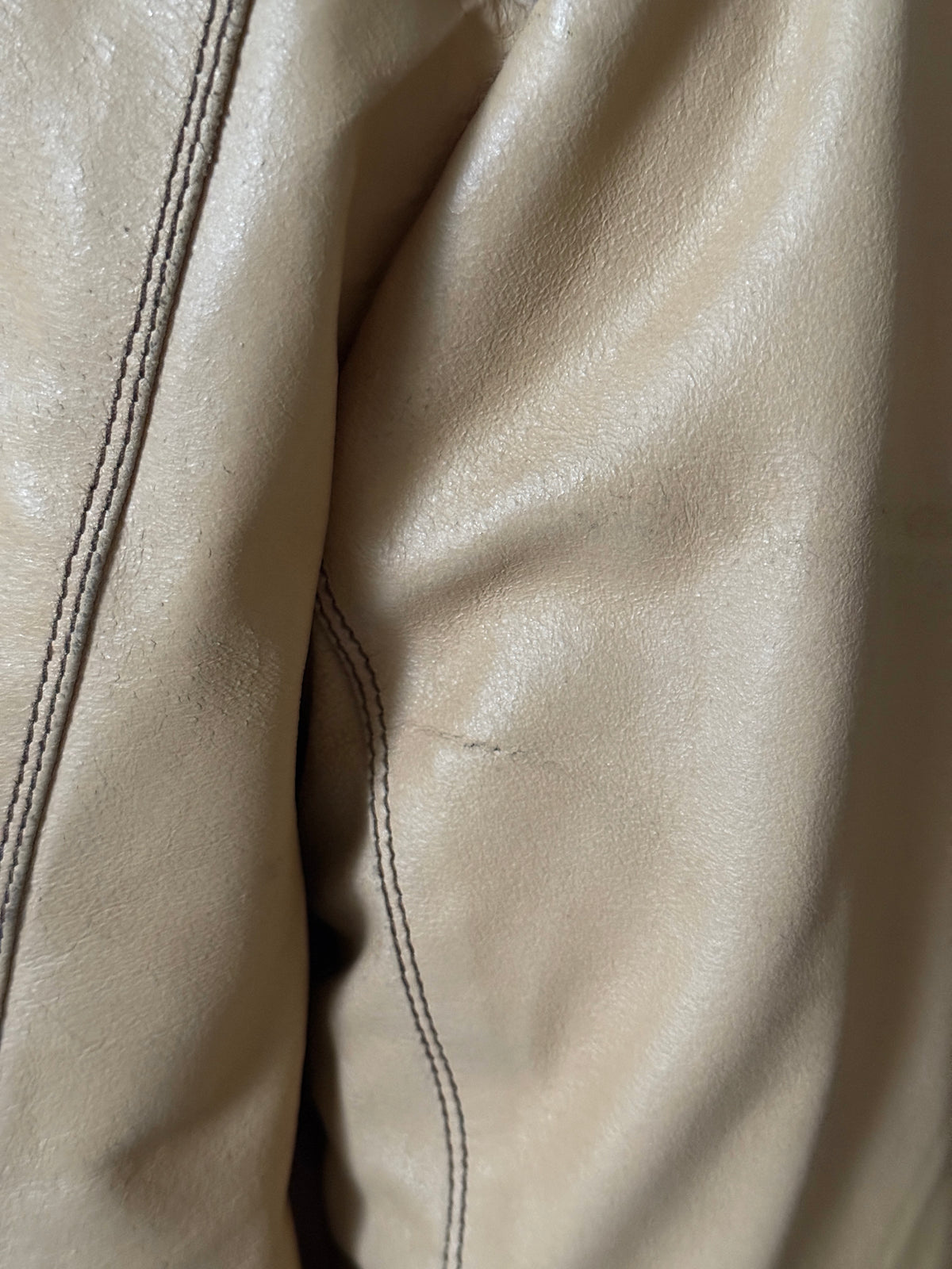 Vintage 2000s Armani Jeans Beige Leather Trucker Jacket - XL