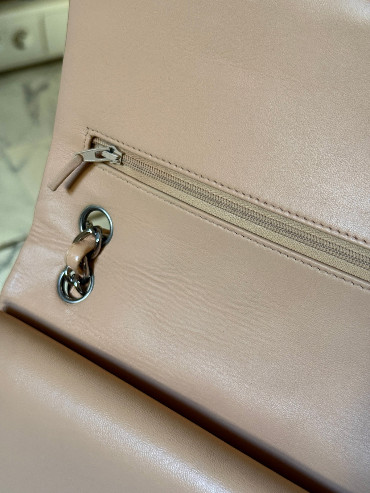 Chanel Beige Clair Quilted Double Flap Lambskin Jumbo Bag (14th Series)
