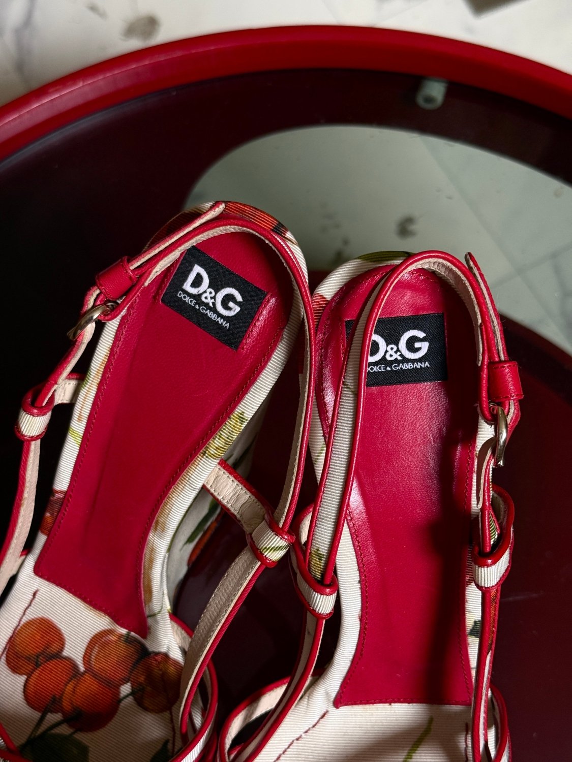 Dolce & Gabbana Cherry Floral Print High Heel Wedges - EU 39 - Fomeaux | Curated Vintage & Designer Bags