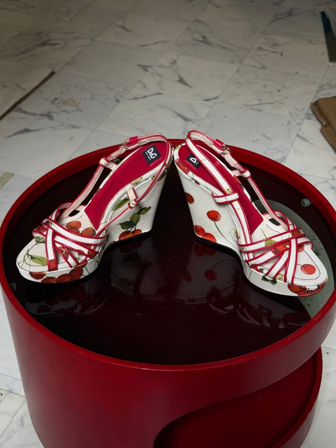 Dolce & Gabbana Cherry Floral Print High Heel Wedges - EU 39 - Fomeaux | Curated Vintage & Designer Bags