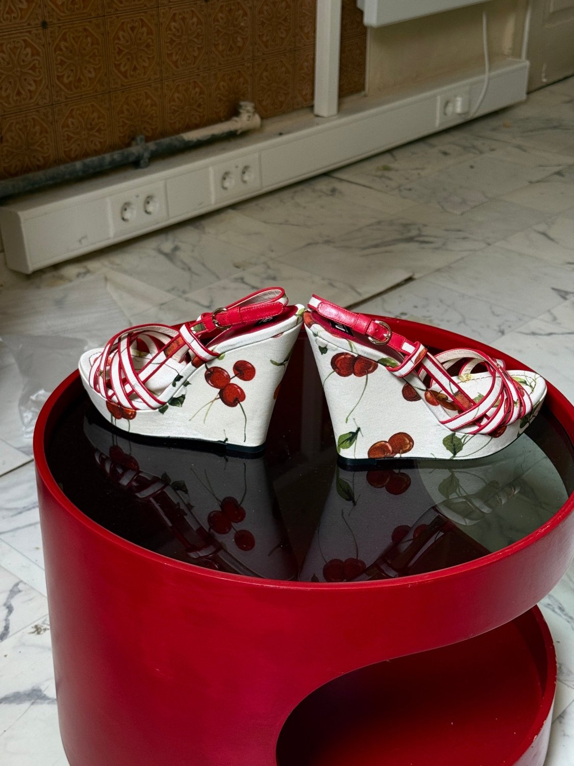 Dolce & Gabbana Cherry Floral Print High Heel Wedges - EU 39 - Fomeaux | Curated Vintage & Designer Bags