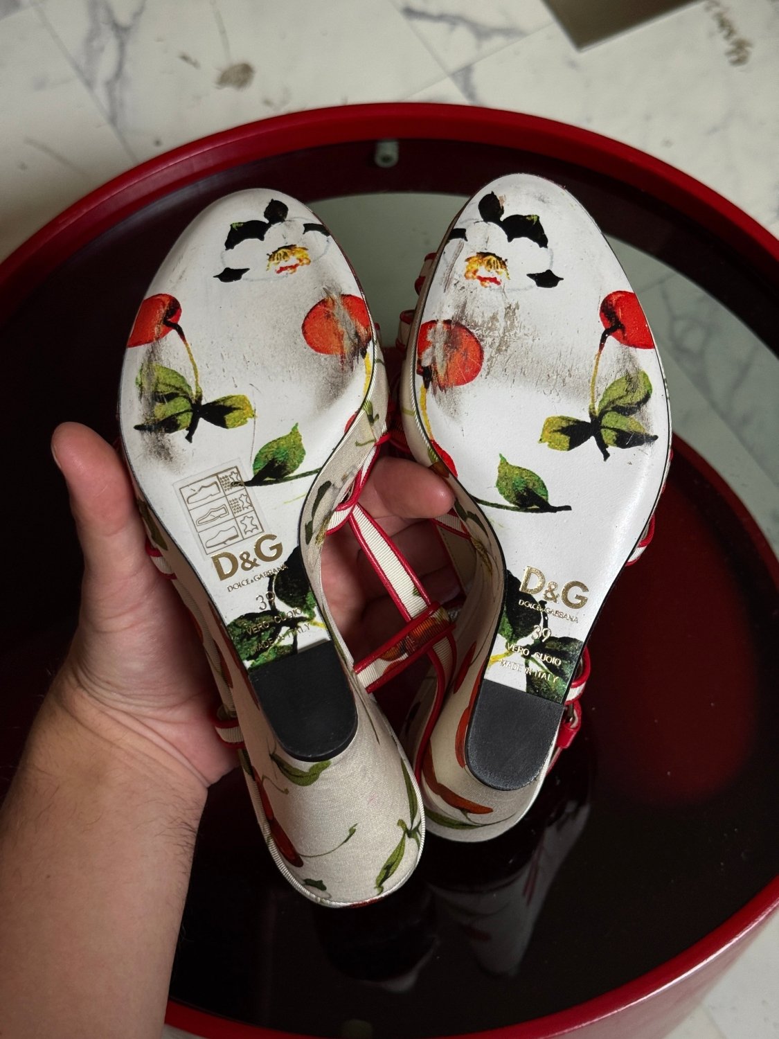 Dolce & Gabbana Cherry Floral Print High Heel Wedges - EU 39 - Fomeaux | Curated Vintage & Designer Bags